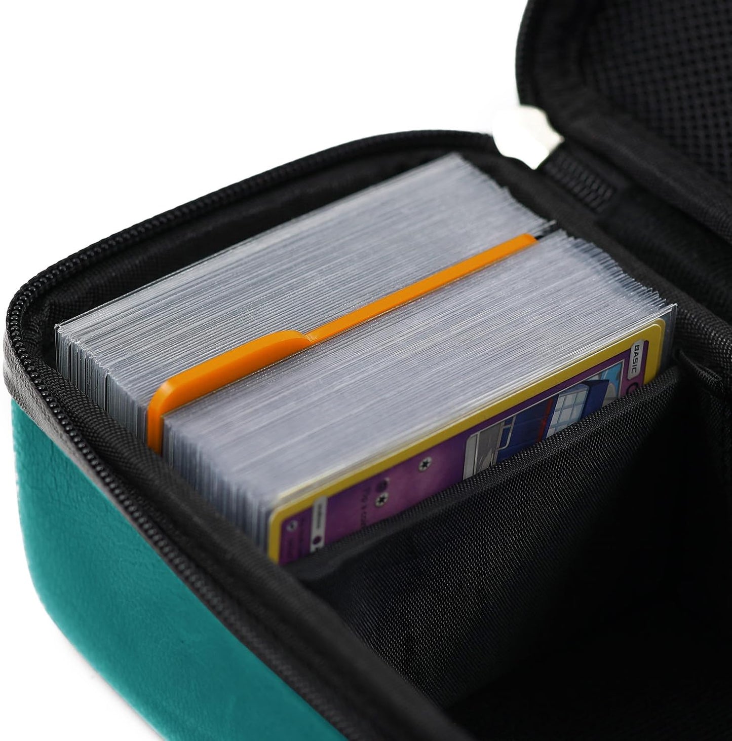 Quiver Time Teal Bolt Card Carrying Case fits Pokemon Cards and other TCG Games - Storage Bag for Playing/Trading Cards and Deck Box (Straps, Dividers & 100 Apollo Card Sleeves)