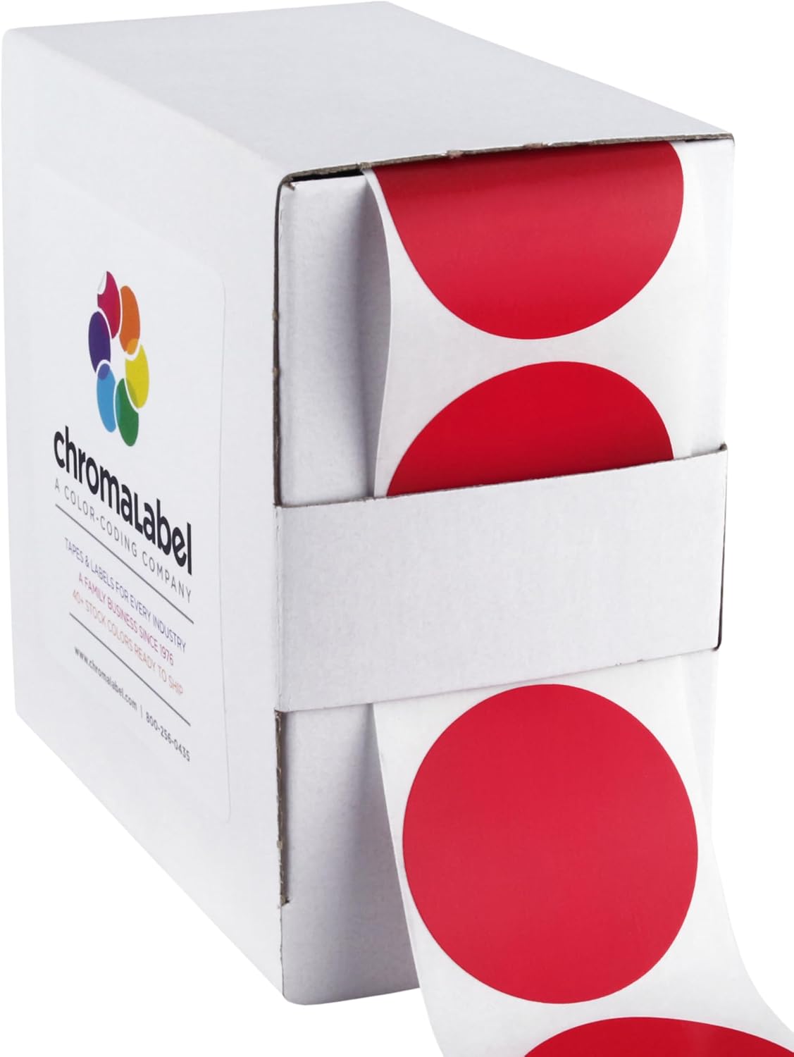 ChromaLabel 1.50 Inch Round Label Permanent Color Code Dot Stickers, 500 Labels per Dispenser Box, Red
