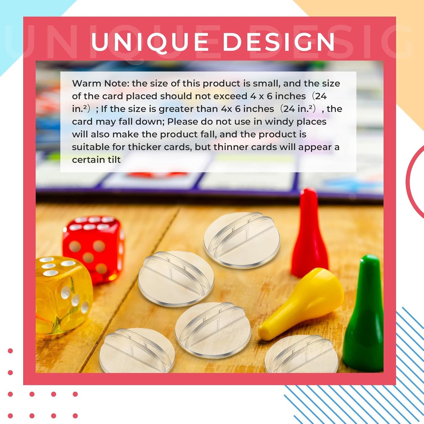 Yinkin 50 Pcs Mini Card Stands Plastic Place Card Holders Paper Miniature Bases Clear Paper Board Clips for Game Table Numbers Translucent Business Price Tags Menus Labels Party, 1 Inch in Diameter