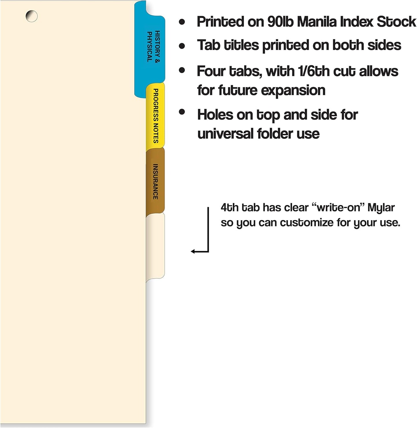 Doctor Stuff - Stock Medical Chart Dividers, 200 Sets of 4 Popular Healthcare Index Tabs, Side Tab, 9" x 11", File Folder Organizer for Nursing Patient Charts and Medical Records
