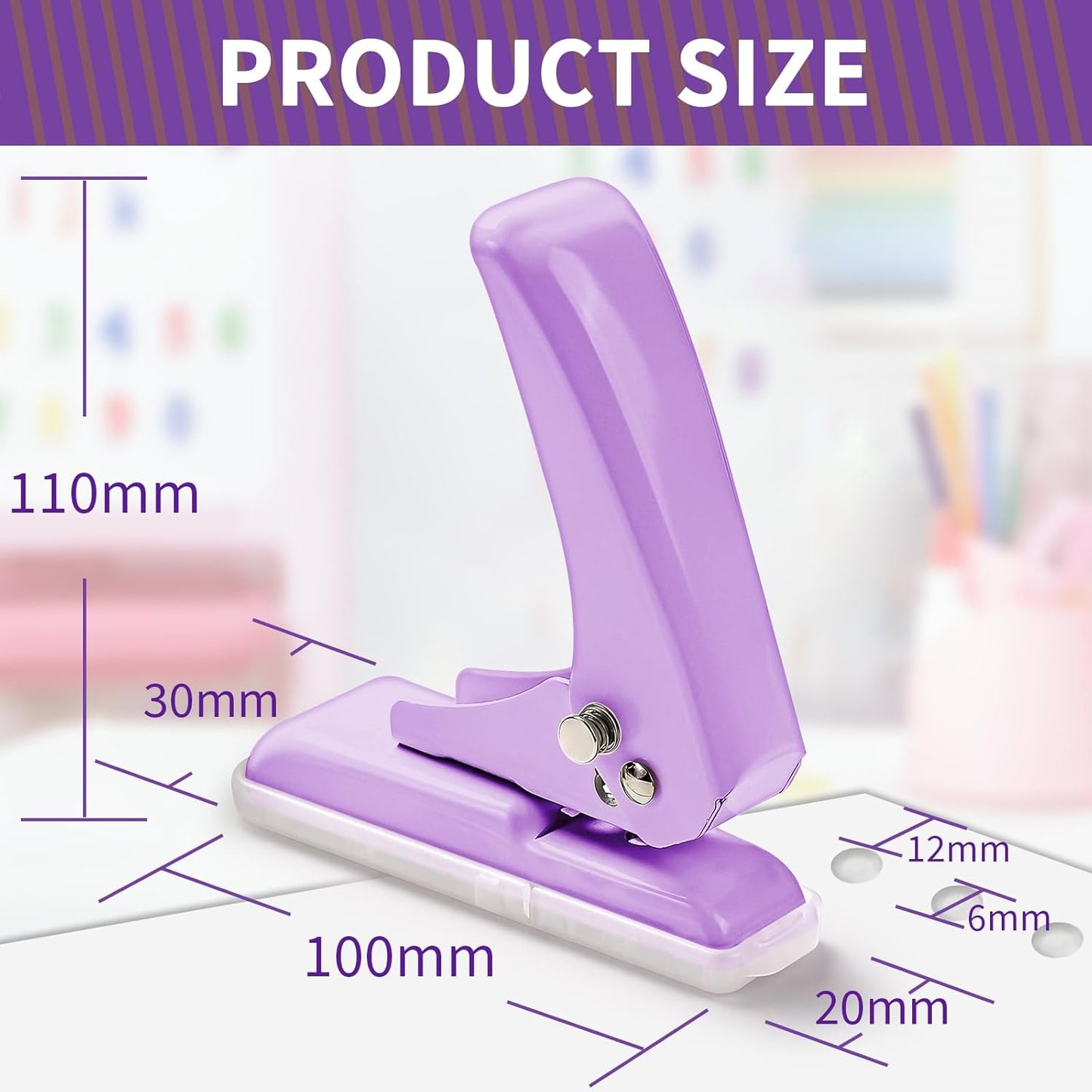 Single Hole Punch, 40 Sheets Punch Capacity, Kaluofan Hole Puncher Single, Small Hole Punch with Non-Slip Removable Base, One Hole Puncher for Crafts, Scrapbooks, Paper, Chipboard (Purple)