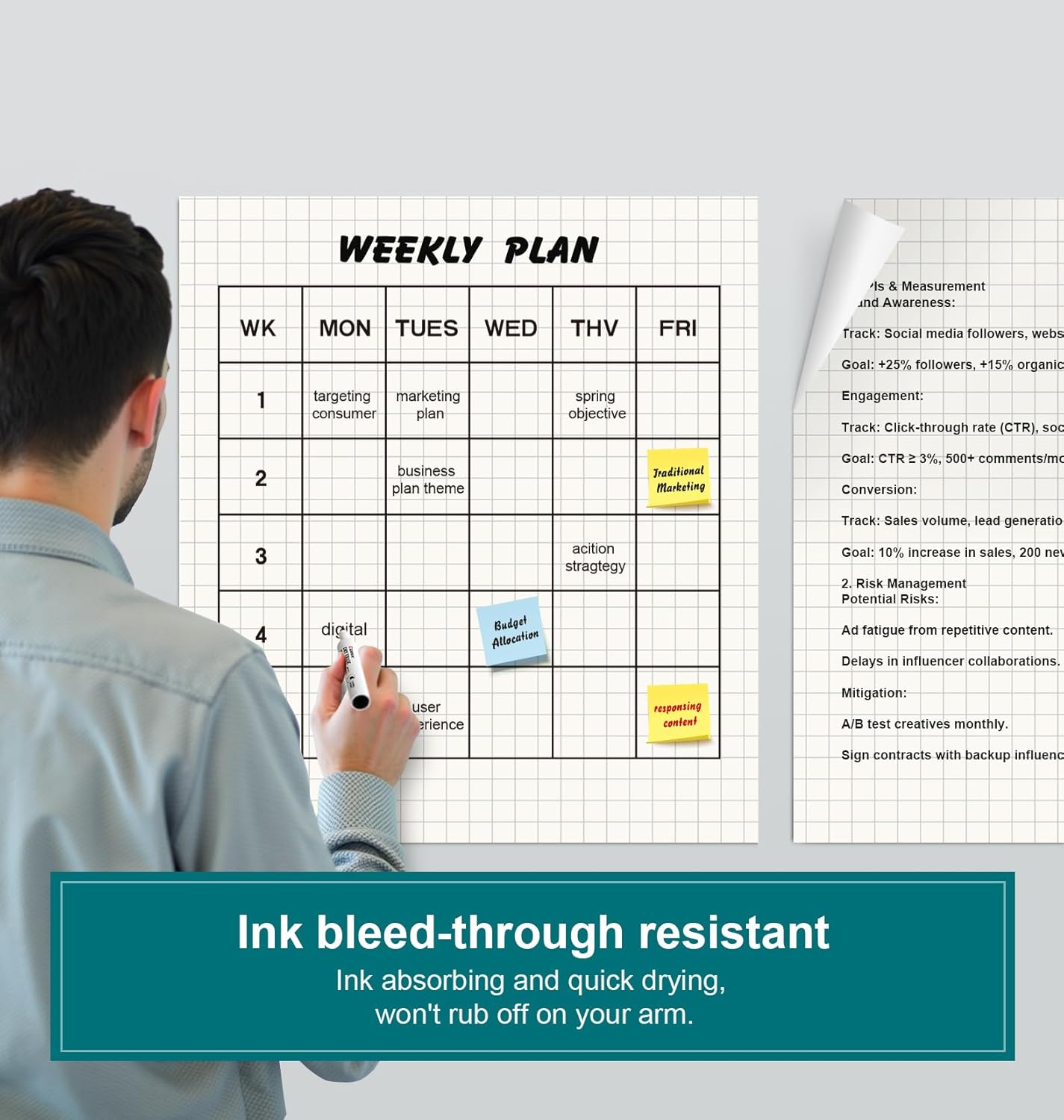 ViVin Gird Sticky Easel Pad, 25 x 30 Inches Flip Chart Paper for Teachers and Students, Large Self Stick Easel Paper for School & Office, 30 Sheets/Pad, 4 Pads/Pack