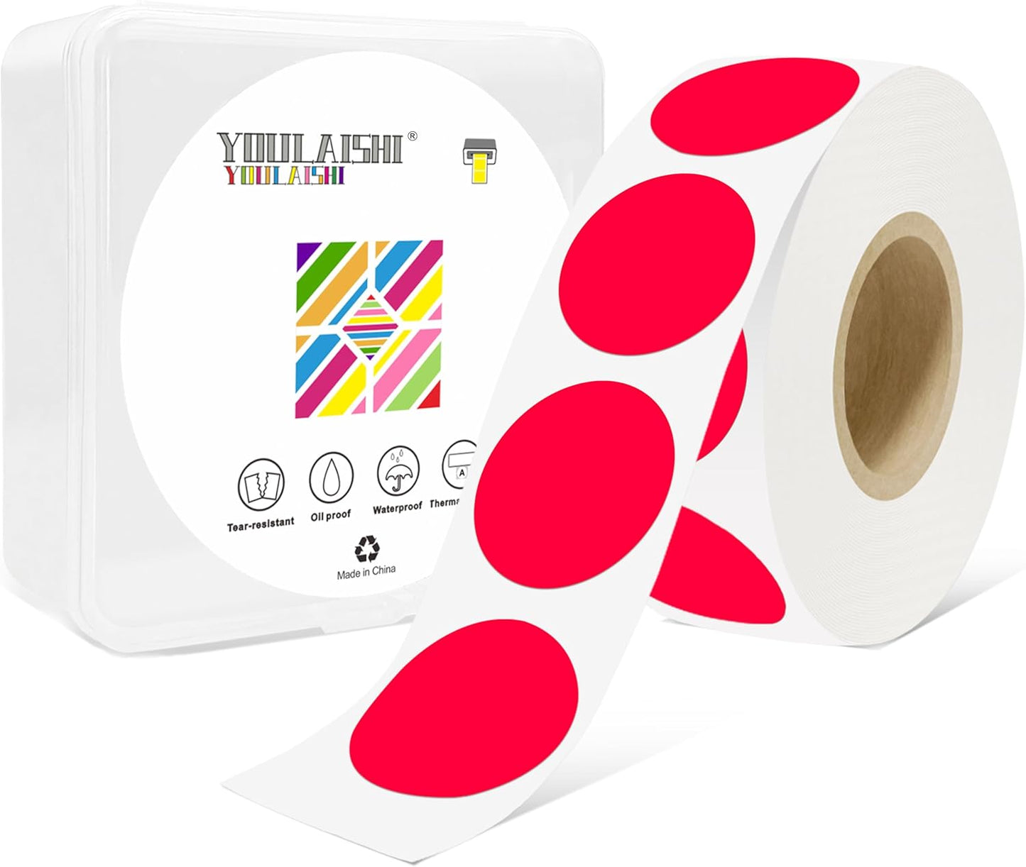 1 Inch Circle Dot Stickers 1000 PCS Red Color Coding Thermal Labels Dots Writable Printable Small Round Stickers for Office, Classroom, Inventory, Garage, Organizing Storage, DIY