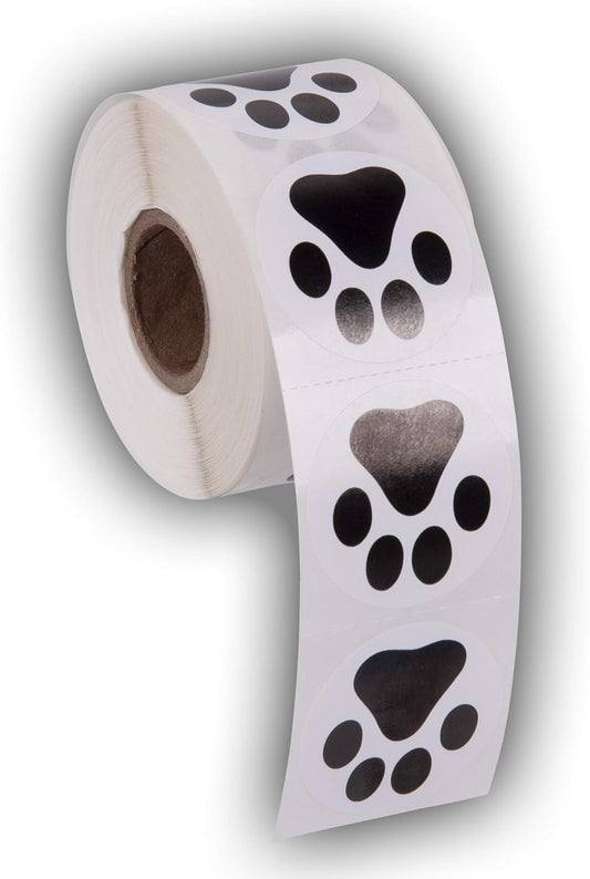 Paw Prints Animal Stickers- 500 1.5" Labels, Dog Paw Prints for Kids, Parties, Vets, Kennels, and Mailing. Made in The USA by Kenco (Black Paws)