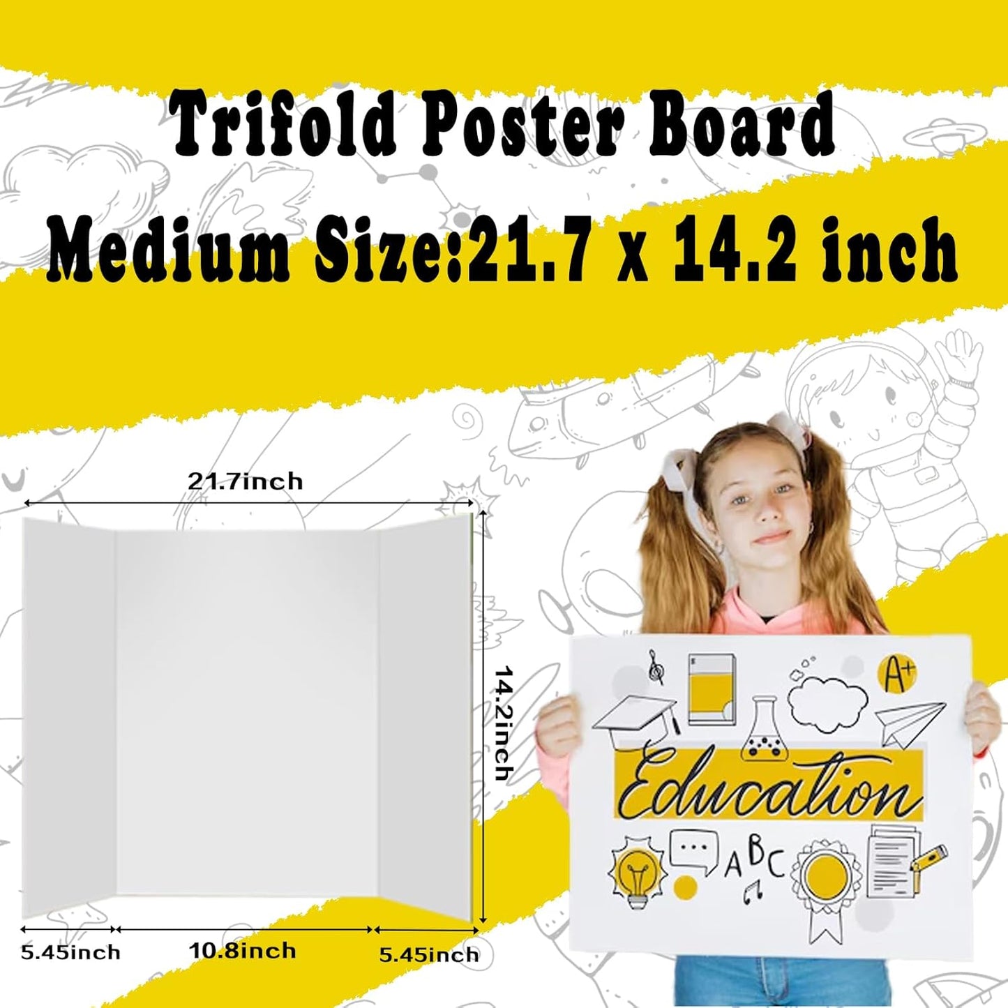 4 Pcs Small Trifold Poster Board, 21.7" x 14.2" Presentation Board, with Double Sided Tapes and Cardboard, White Corrugated Project Boards/Display Board for School Project/Science Fair Display Boards