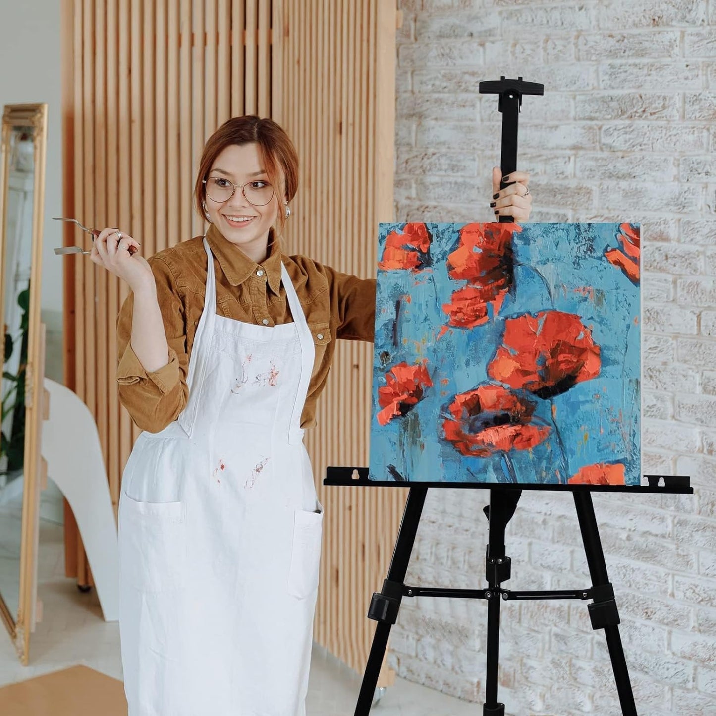 RRFTOK Art Painting Display Easel Stand, 72Inches Metal Portable Adjustable Easels for Painting Canvases Height from 22-72”for Table-Top/Floor Paint and Displaying,Black 2-Pack.