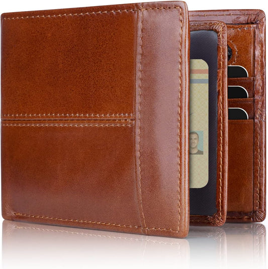 Swallowmall Mens Wallet Rfid Blocking Genuine Leather Bifold Wallets with 1 ID Window 15 Card Slots