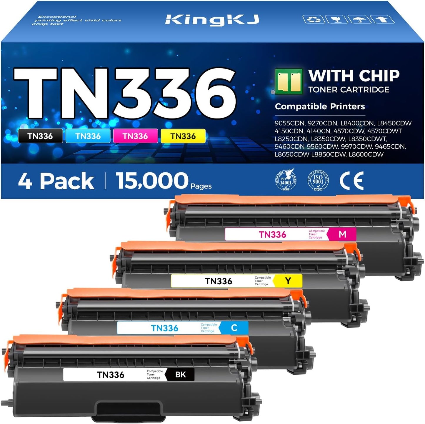 TN336 Toner Cartridge 4-Pack Replacement Compatible for Brother TN-336 TN331 TN315 MFC-L8850CDW HL-L8350CDW MFC-L8600CDW HL-4150CDN MFC-9970CDW DCP-L8400 L8450 HL-L8250 L8650 L8850 4570CDW Printer Set