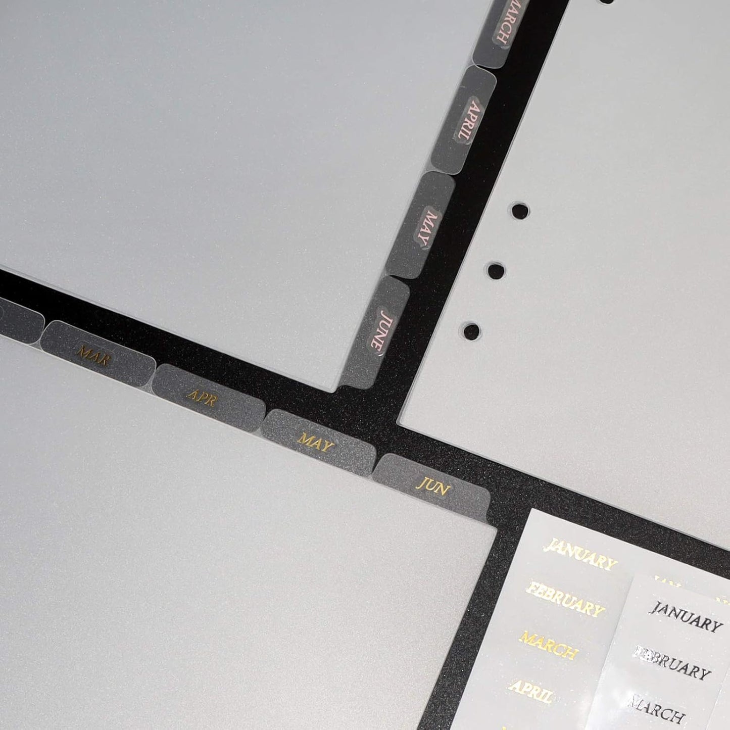 A5 Plastic Binder Dividers 6 Holes Durable Plastic Tab Dividers for 6-Ring Binders, Notebooks, Planners (Clear - 1Set & Stickers)