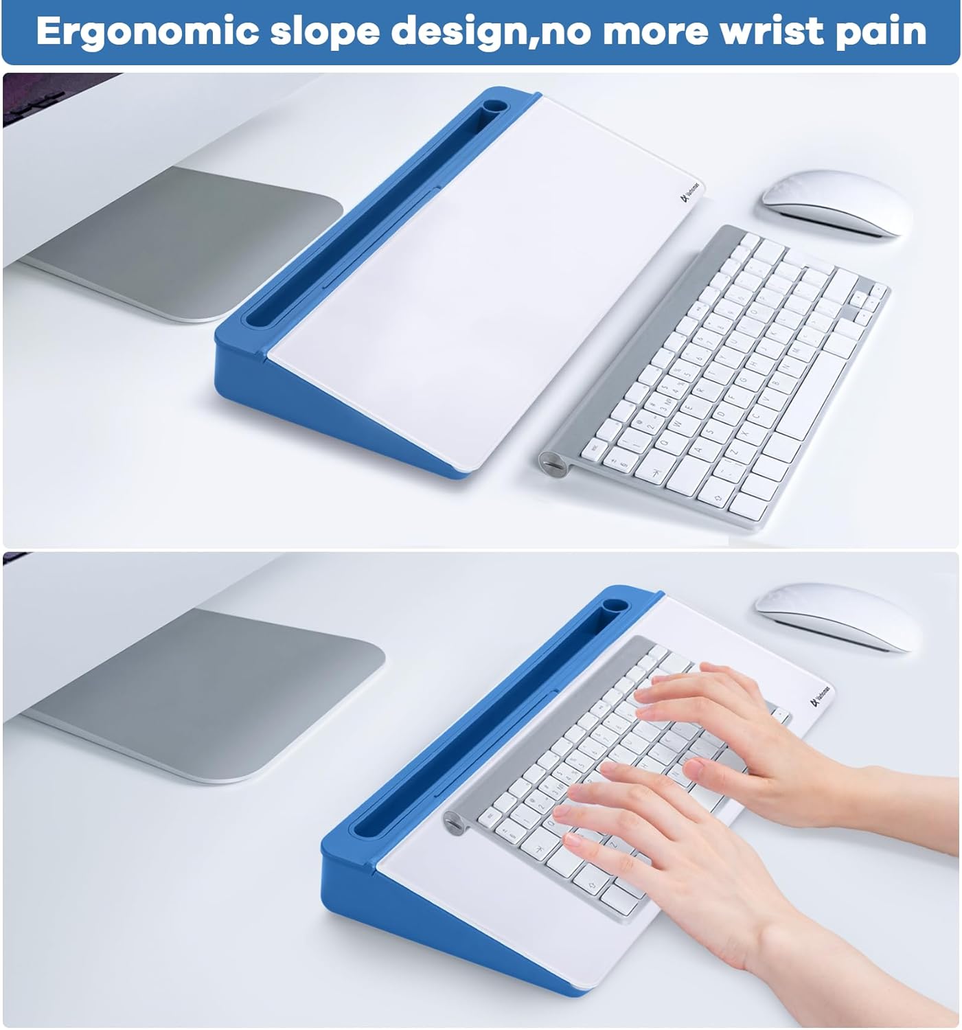 Varhomax Glass Desk Whiteboard with Storage, Desktop Organizer Dry Erase White Board to-do List Memo for Home Office and School Supplies (Blue)