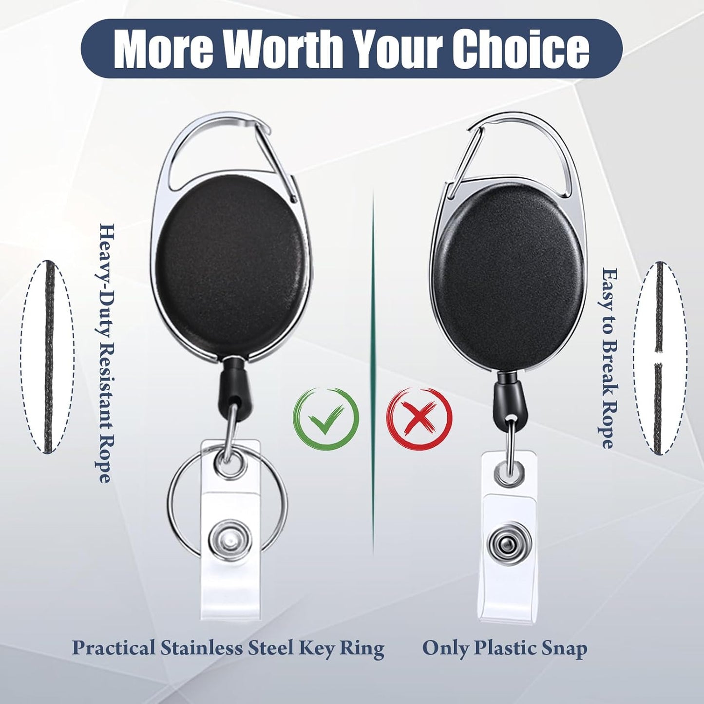 Laumoi Retractable ID Badge Holder Badge Reel with Belt Clip and Key Ring, Name ID Badge Clips Keychain for Office Worker Doctor Nurse Employee (Black,250)