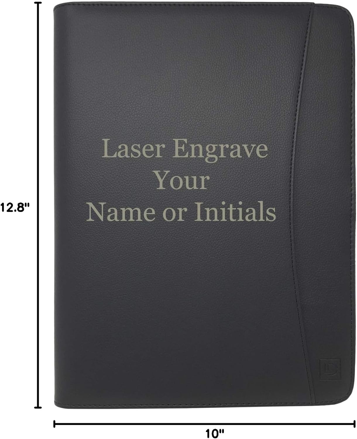 Customized Matt Black Zippered Portfolio Binder - Engraved PU Leather Business Portfolio Organizer - Padfolio for Men & Women with US Letter Notepad, 10.5" Tablet Pocket & Gift Box by Lautus Designs
