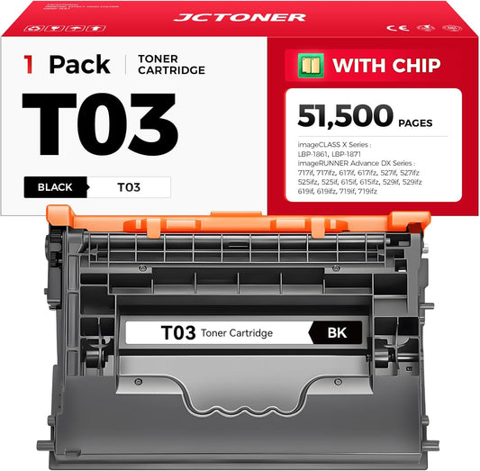 T03 Black Toner Cartridge（1-Pack with chip） Compatible for Canon T03 2725C001AA Toner imageRunner Advance 525iF 615iF 715iF 525iFZ 615iFZ 715iFZ DX 527iF 527iFZ 617iF 617iFZ 717iF 717iFZ Printer Ink