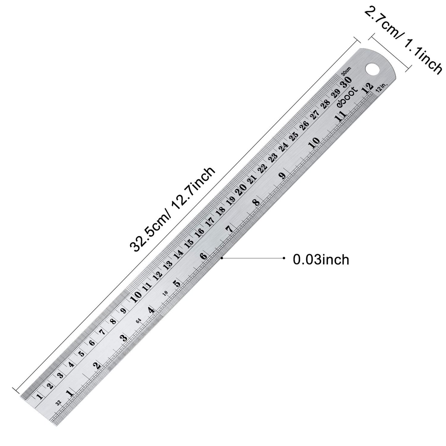 EBOOT Stainless 2 Pack Steel Ruler 12 Inch Metal Rule Kit with Conversion Table