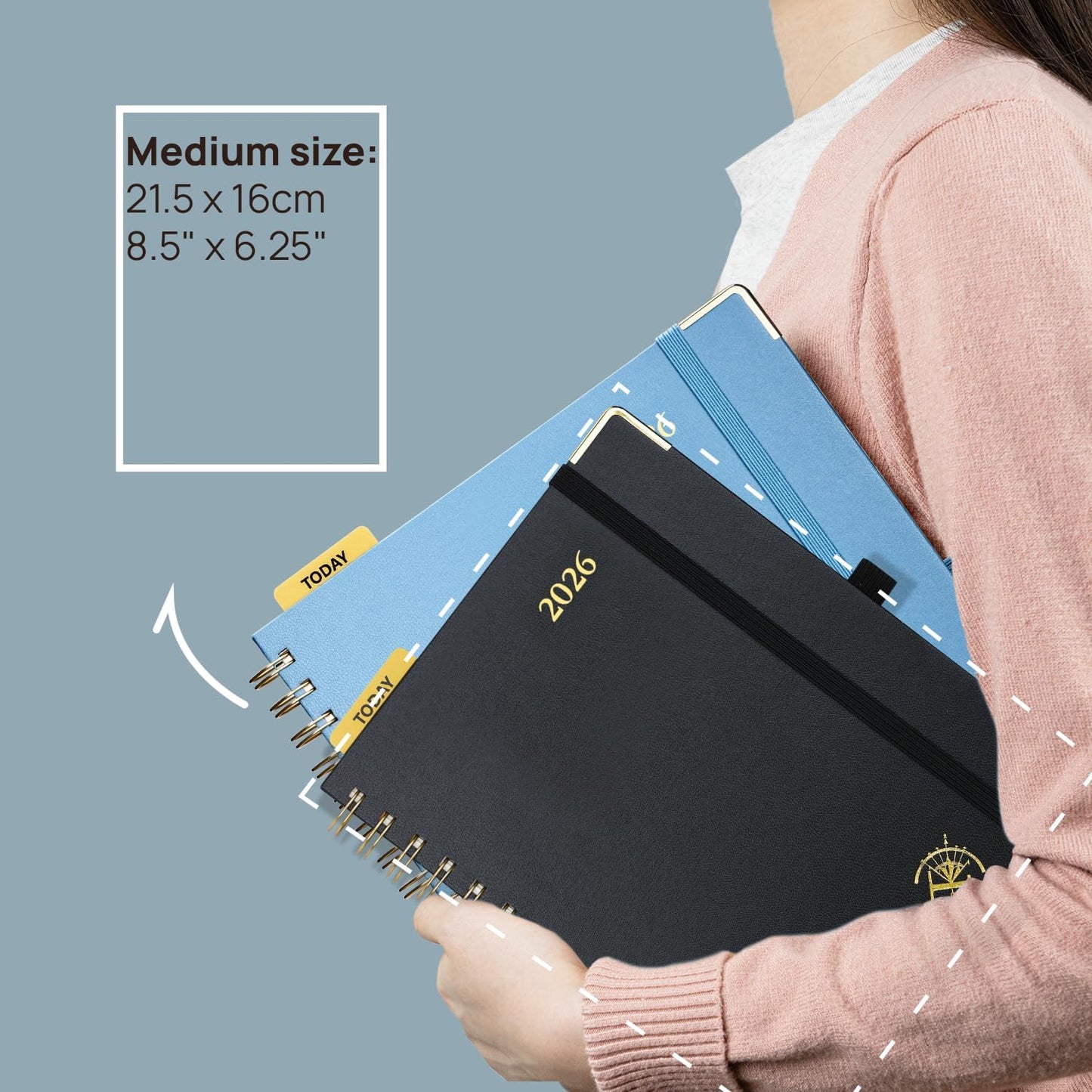 POPRUN 2026 Planner (Medium Size 8.5'' x 6.25'' Wire-Bound Hard Cover) Daily Weekly and Monthly Calendar - Agenda 2026 (Jan.2026-Dec.2026) with Hourly Schedule, Monthly Tabs - Violet