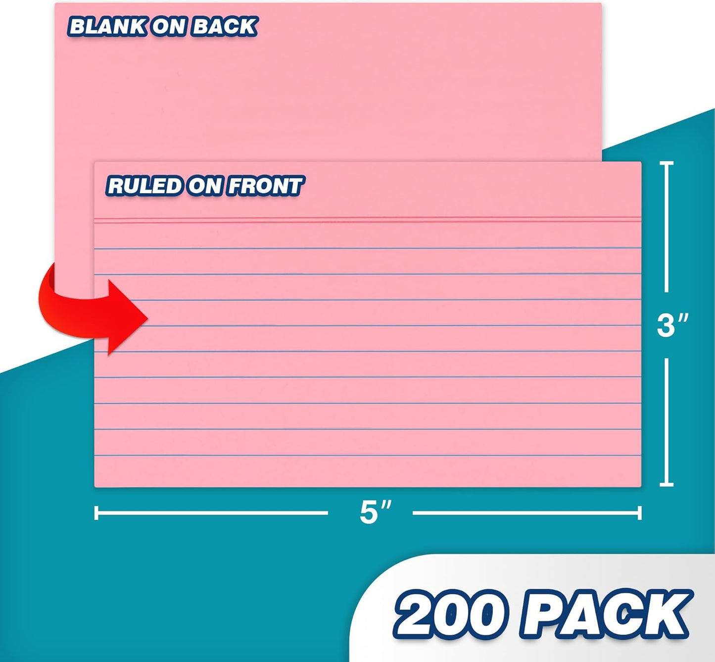 Chell Extra Heavyweight Index Cards 3x5 Inch, No Bleed-Through, 200 Count, Ruled Front and Blank Back, 80 lb. Cover Weight, Pastel Colors