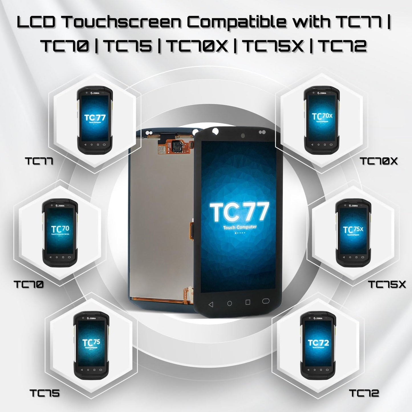 for Zebra TC77 TC70 TC75 TC70X TC75X TC72 LCD Screen Replacement - LCD Touch Display Digitizer Assembly Compatible with Handheld Android Barcode Scanners