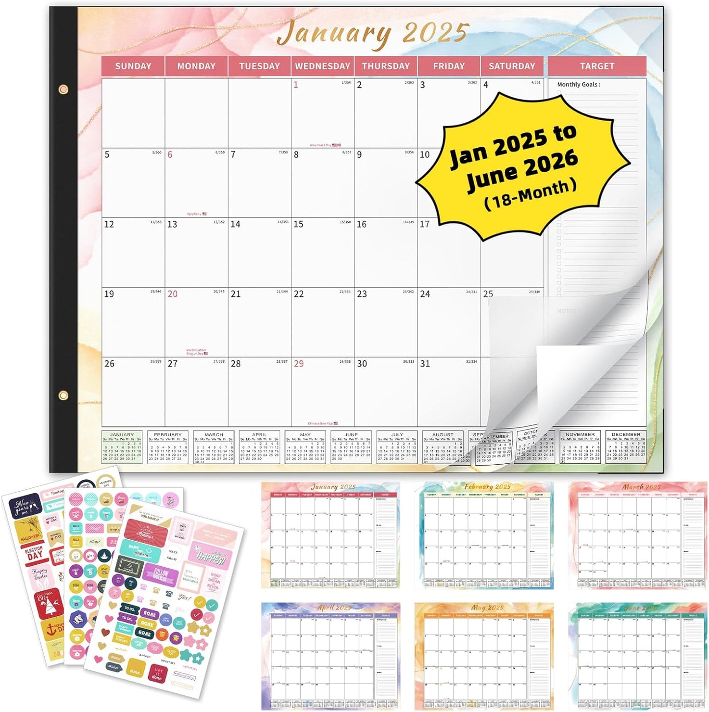 Ospelelf Desk Calendar 2025-2026 Large 22'' x 17'' Calendar 2025 Monthly Desktop Calendar, 18 Month Calendar, Use Jan 2025 - June 2026