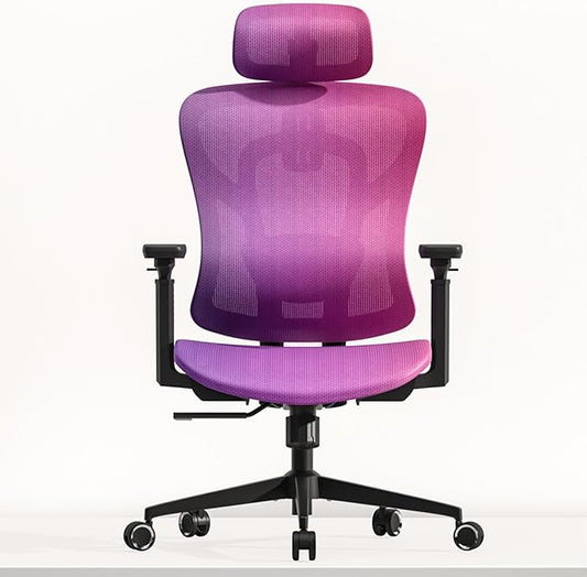Ergonomic Mesh Office Chair, Gradient Purple Desk Chair with 3D Armrests, Adaptive Thoracic Support, 3D Lumbar Support & Adjustable Headrest, high Back Home Swivel Computer Chair with Tilt Function