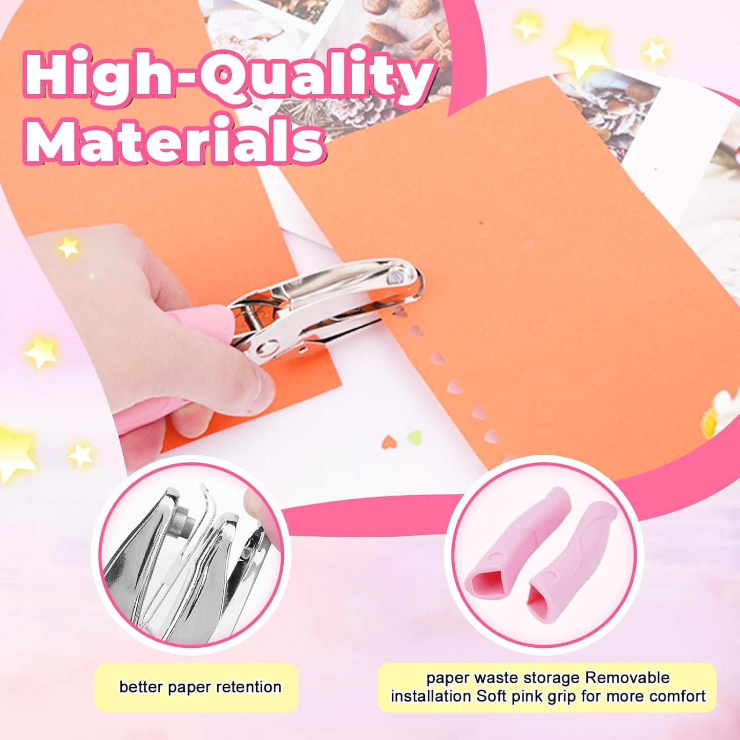 UCEC 3 Pack Hole Punch Shapes, Single Hole Punch,Mini Hole Puncher with Soft Grip, 0.2 Inch Star, 0.22 Inch Heart Hole, 0.25 Inch Circle Punch for DIY Craft Tag Clothing Ticket Scrapbook Tool