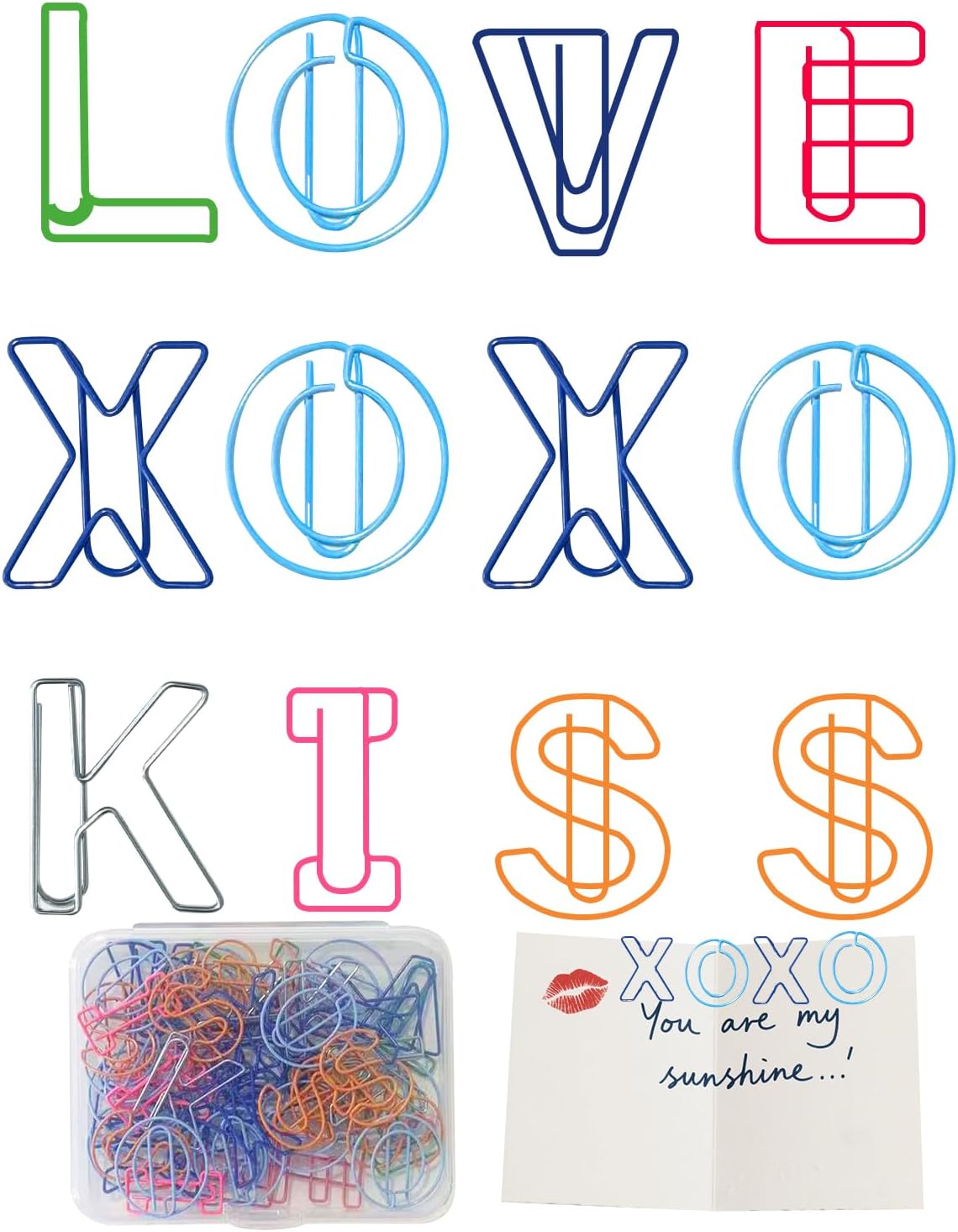 52 Pcs Stainless Steel Paper Clips - Alphabet Letter Clips for Office & School with Storage Box Assorted Color (Love Series)
