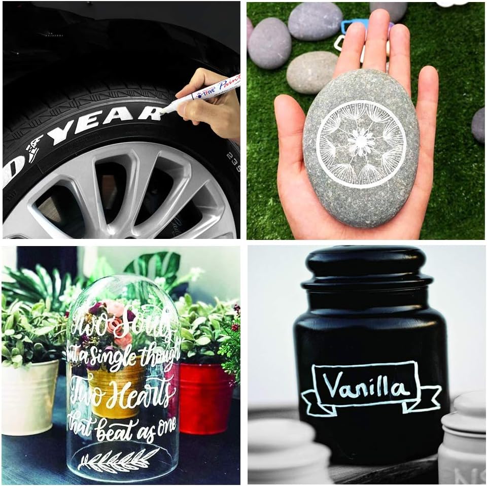 White Paint Pens Markers - 12 Pack Oil Based Permanent Marker, Medium Tip, Never Fade, Quick Dry, Waterproof Paint Pen for Rocks Painting, Wood, Fabric, Plastic, Canvas, Glass, Metal