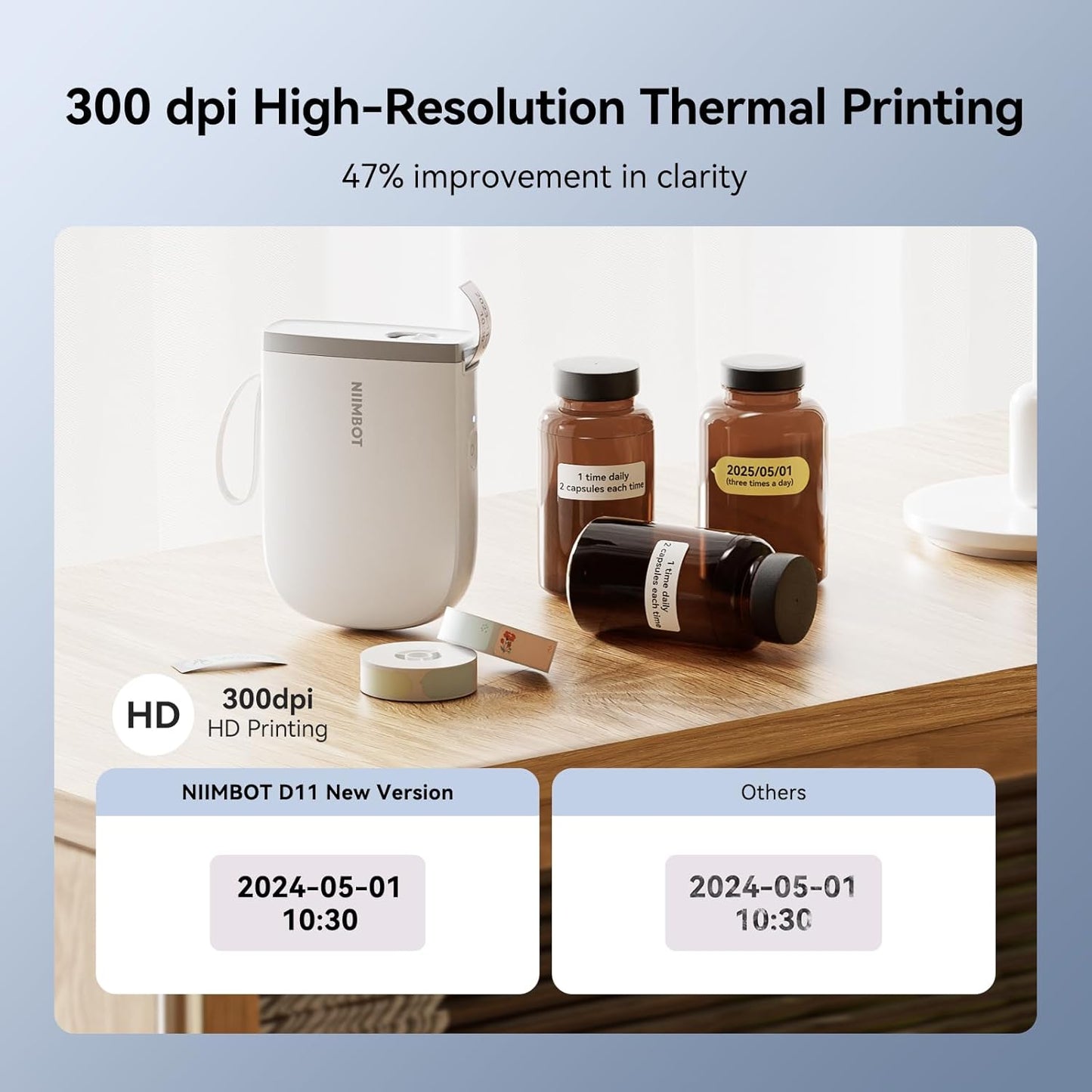 NIIMBOT D11 New Version Label Maker Machine with Tape,300DPI Bluetooth Label Printer, Portable Thermal Printer,Sticker Maker for Organizing Home Office School,White