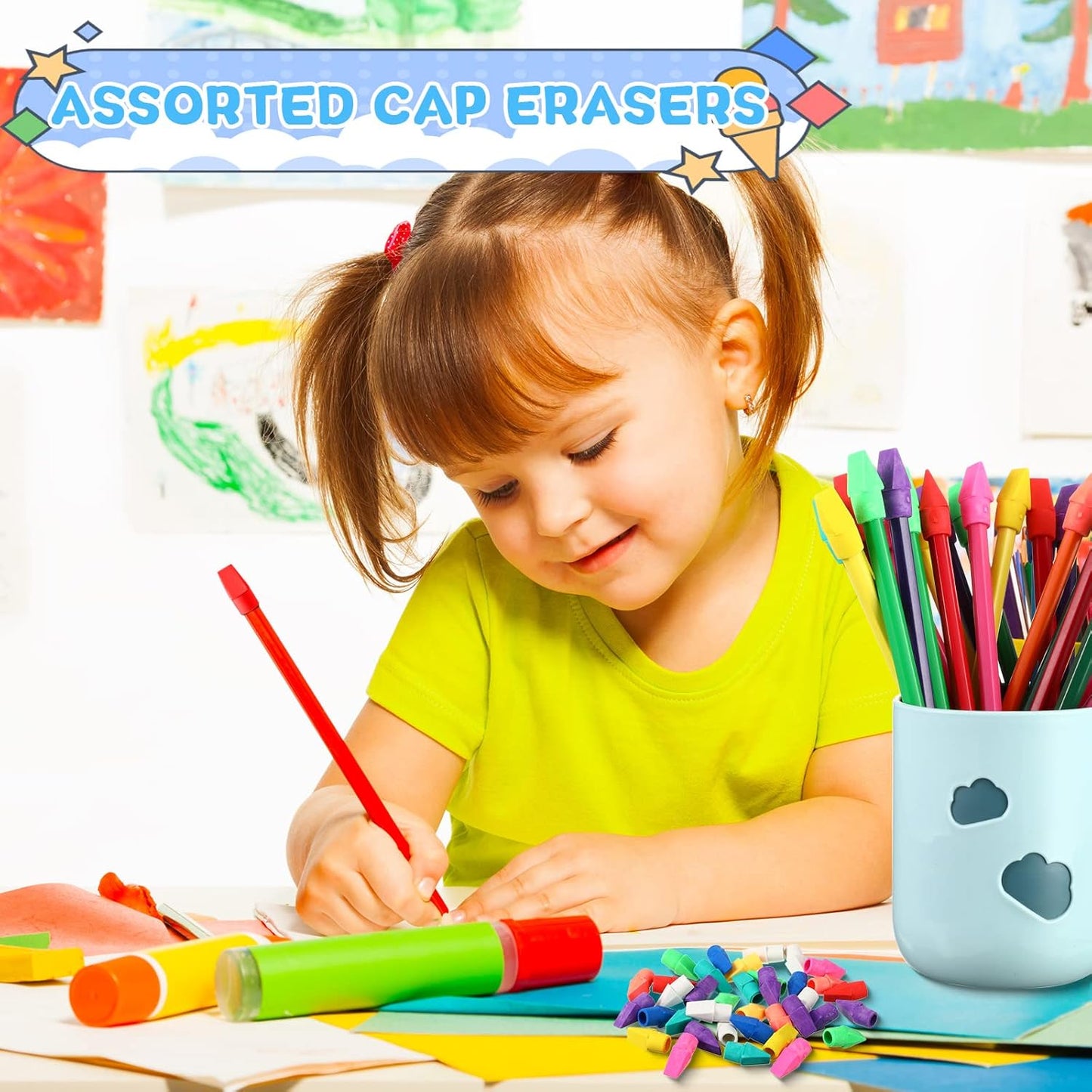 Crtiin 1000 Pcs Pencil Top Erasers Bulk Caps for Pencils Chisel Shape Erasers Toppers Classroom Party Favors Games Prizes Funny Pencil Eraser Cap for Kids Studying Supplies Home Office