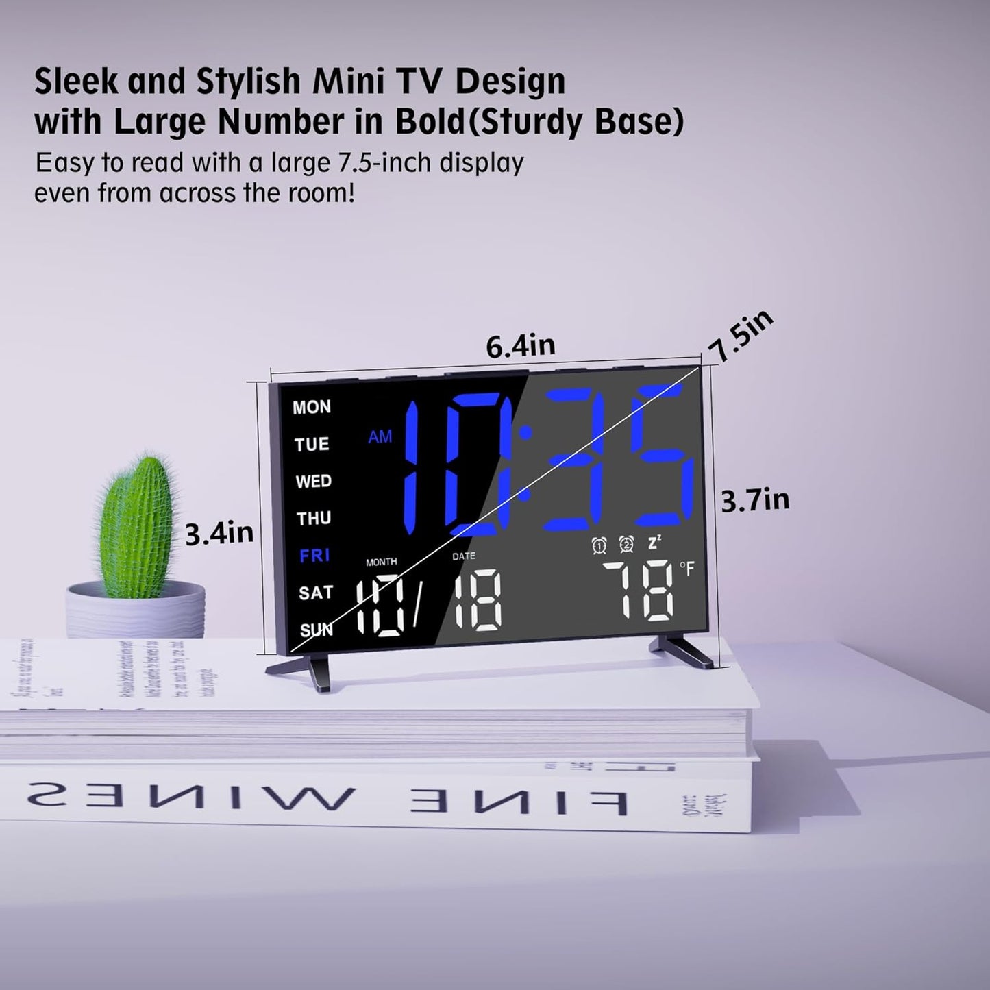 Mirror Digital Loud Alarm Clock with with Date,Indoor Temperature,USB Charging Port,Dimmer,Dual Alarms,Adjustable Volum,12/24H, Snooze, Perfect for Bedroom and Living Room (Black+Blue Digit)