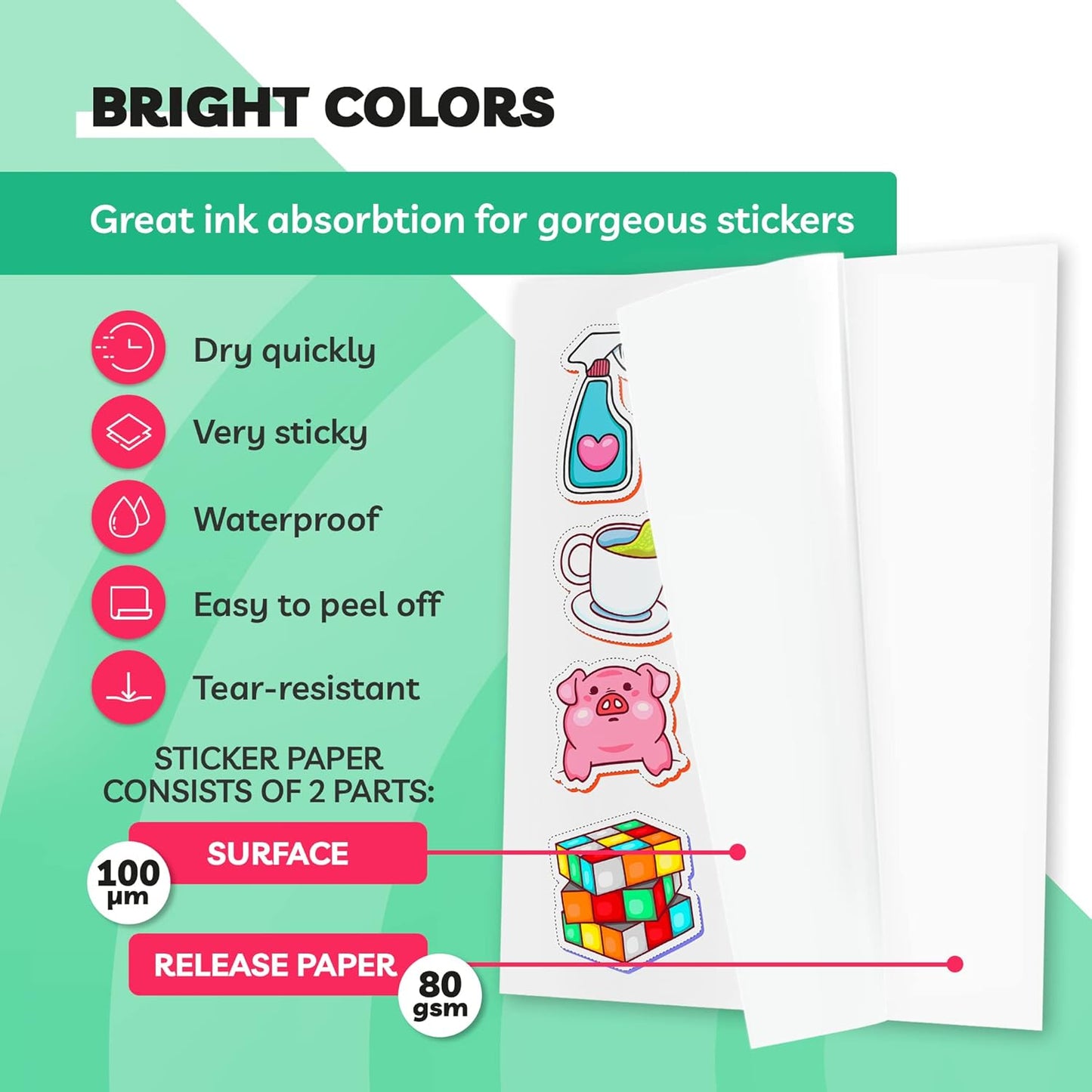 Sticker Paper for Inkjet Printer - (20 Sheets), 8.5 x 11" Letter Size, Glossy White Vinyl Sticker Paper - Water-Resistant, Easy to Use, Perfect for Fun and Creative Projects