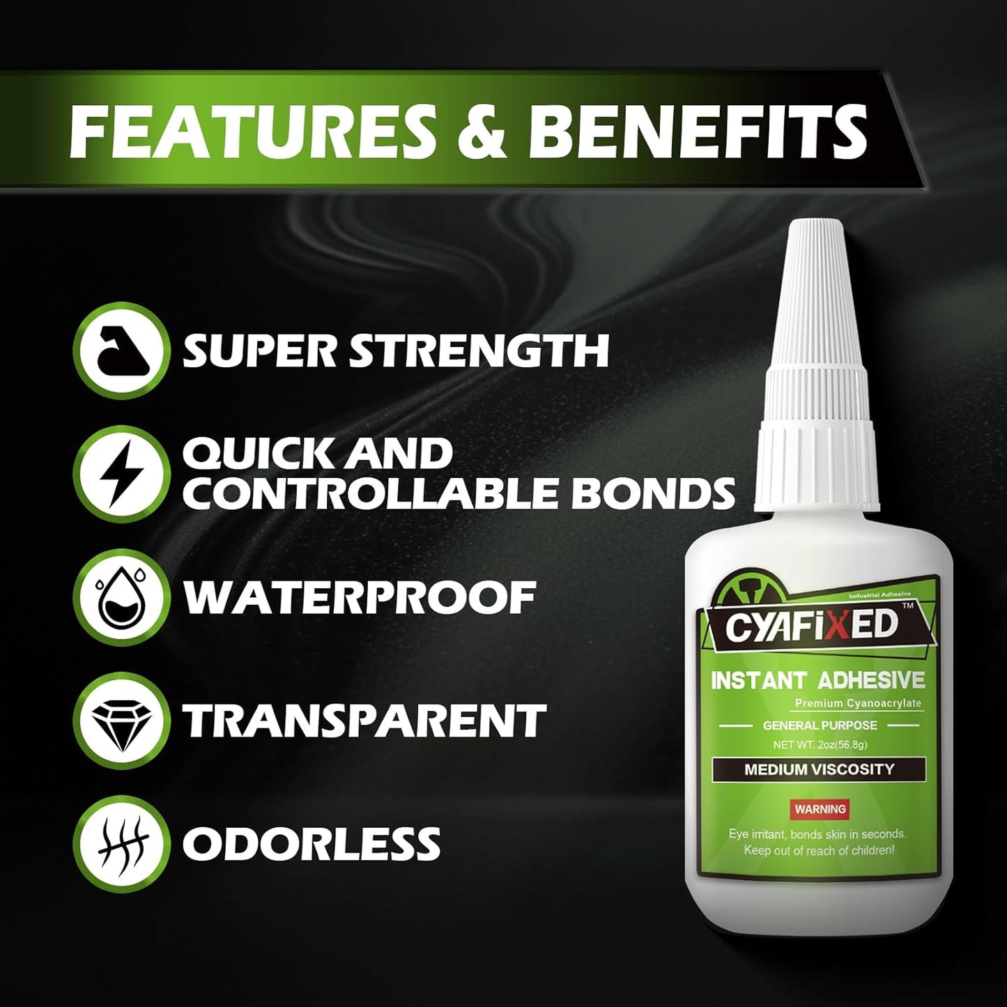 Super Glue Liquid, Instant Clear Cyanoacrylate Medium Viscosity Adhesive, Food Safe CA Glue for Shoe Repair Leather Ceramic Plastic Glass Metal Wood Aquarium Porcelain Rubber Pottery Model Craft