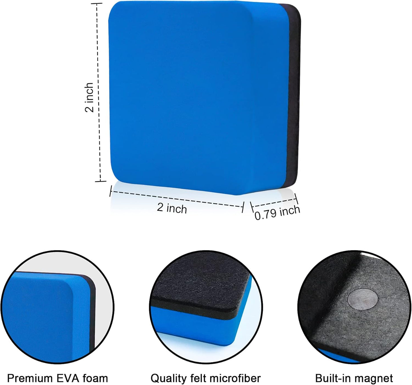 Mini Dry Erase Erasers, IHPUKIDI 48 Pack Magnetic Whiteboard Dry Erasers Chalkboard Cleaner Wiper for Kids and Classroom Teacher Supplies, Home and Office (2 x 2 Inch) Blue