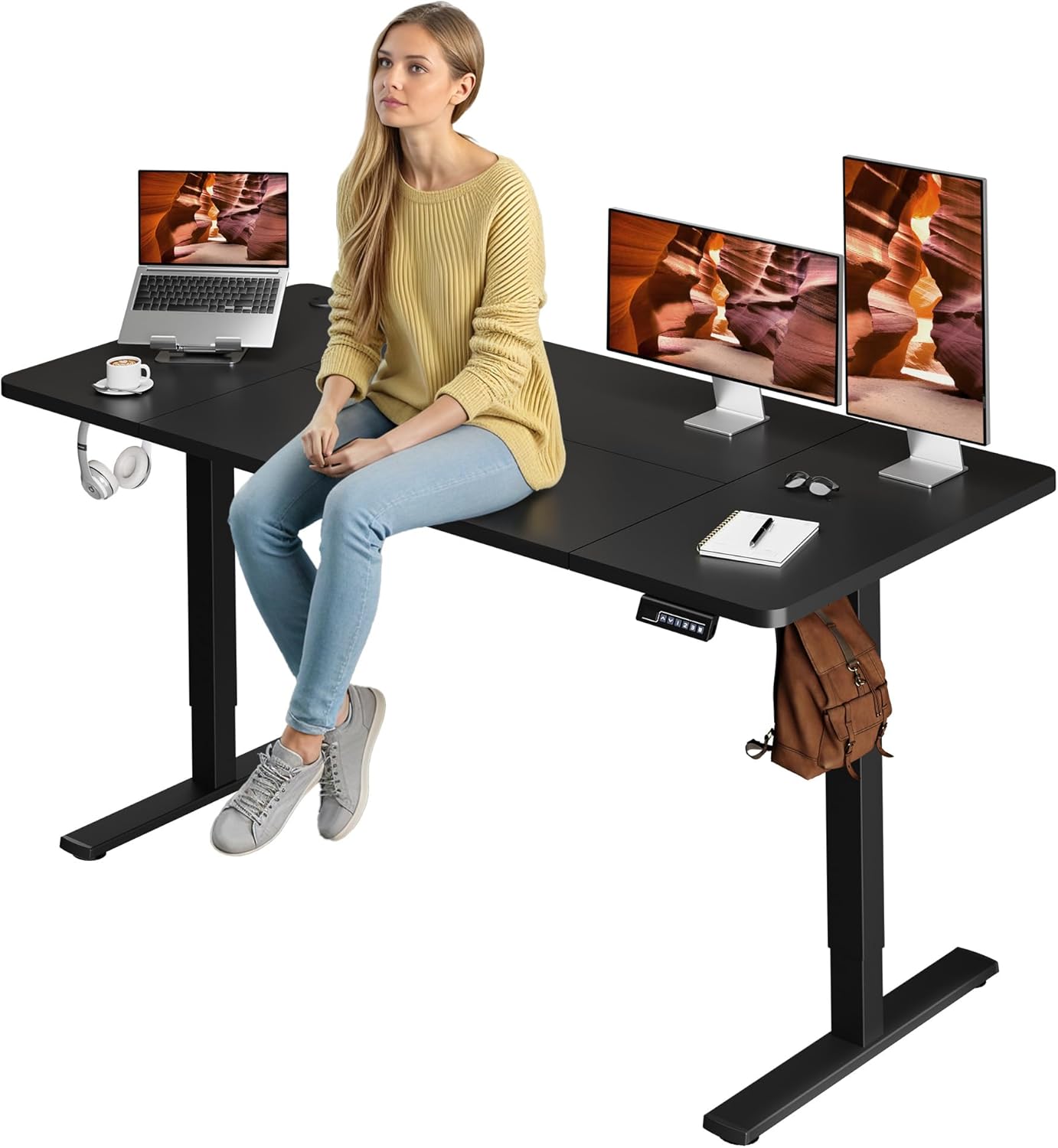 Adjustable Stand Up Desk, Large 71x31 Inches Height Adjustable Standing Desk with Cable Management, Home Office Computer Desk with Memory Preset & Charging USB Port & Sedentary Reminder