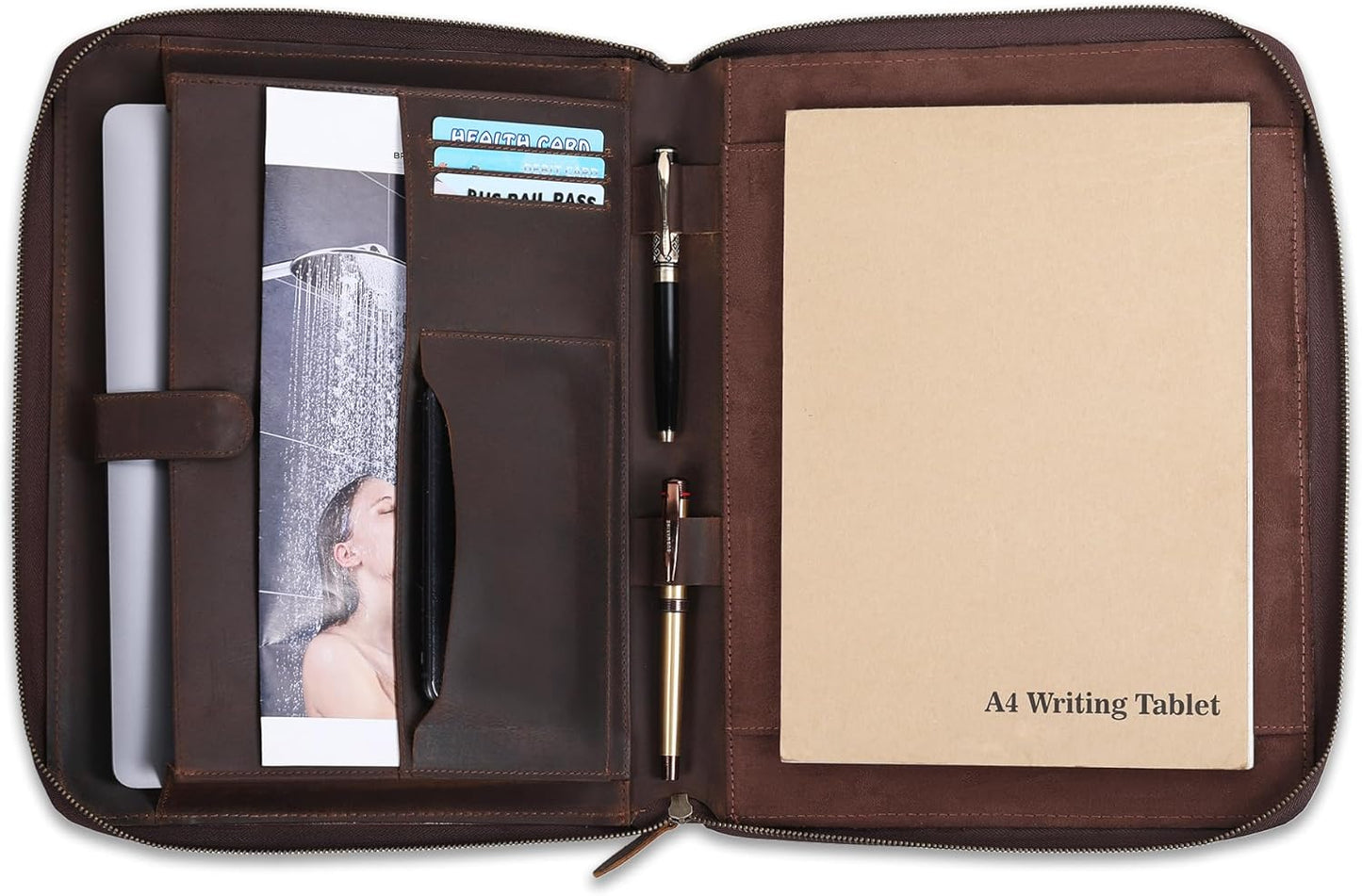 Leather Padfolio, Laptop Zipper Folio, Business Portfolio, Travel Art Kit, A4 Binder Notepad Folder, Interview File, Meeting Organizer