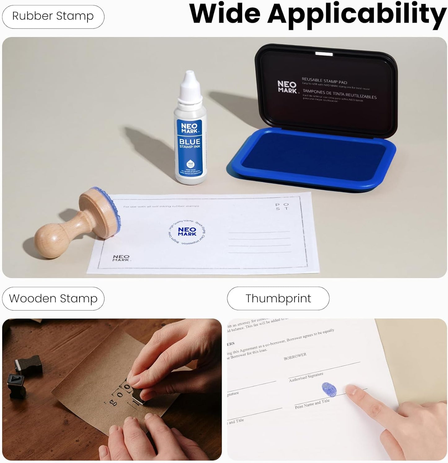 Medium Stamp Pad Kit (1oz Ink Included)-2.8"x 4.4", Magnetic Lid, Premium Quality Felt Stamp Pad (Blue)