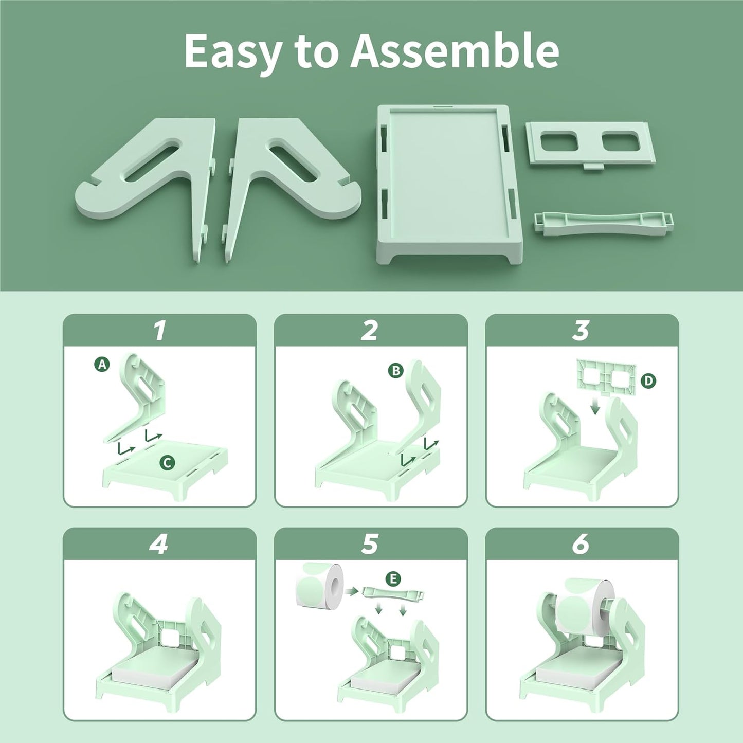 PONNOR Label Holder Thermal Label Holder for Rolls and Fanfold Labels Shipping Label Stand Desktop Printer DIY Accessory Supplies for Home, Office (Fresh Green)