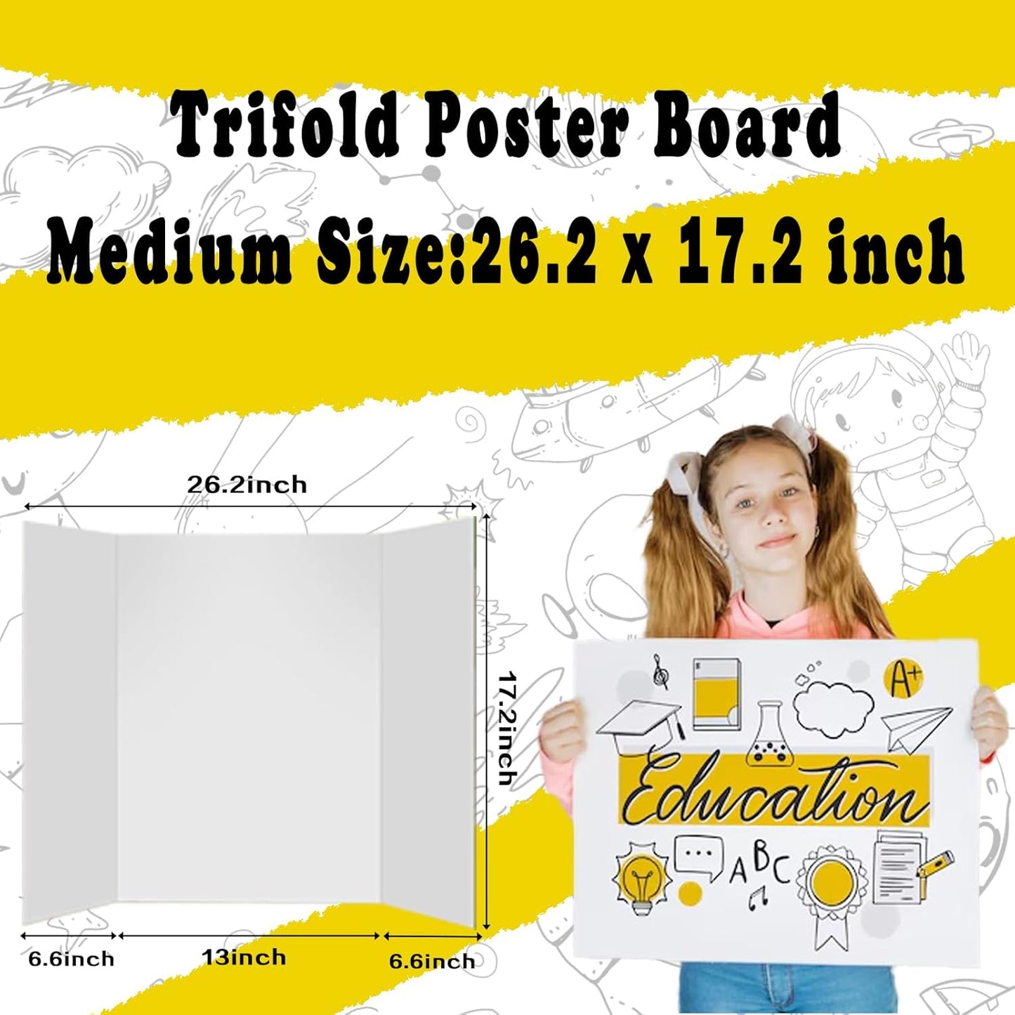 12 Pcs Medium Trifold Poster Board, 26.2" x 17.2" Presentation Board, with Double Sided Tapes and Cardboard, White Corrugated Project Boards/Science Fair/trifold Display Board for School Project