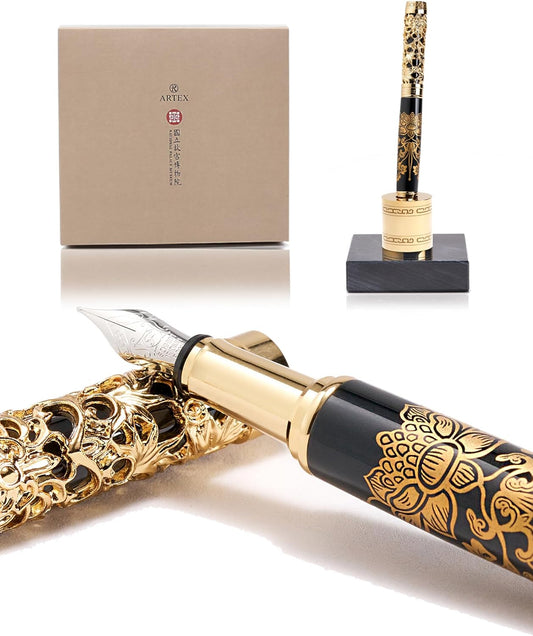 Luxury Fountain Pen Set With Stand - Museum Art Collections - Crafting Timeless Beauty - the Best Gift & Office Desk Decor, German SCHMIDT Fine Nib, Inspirational Office Desk Decor