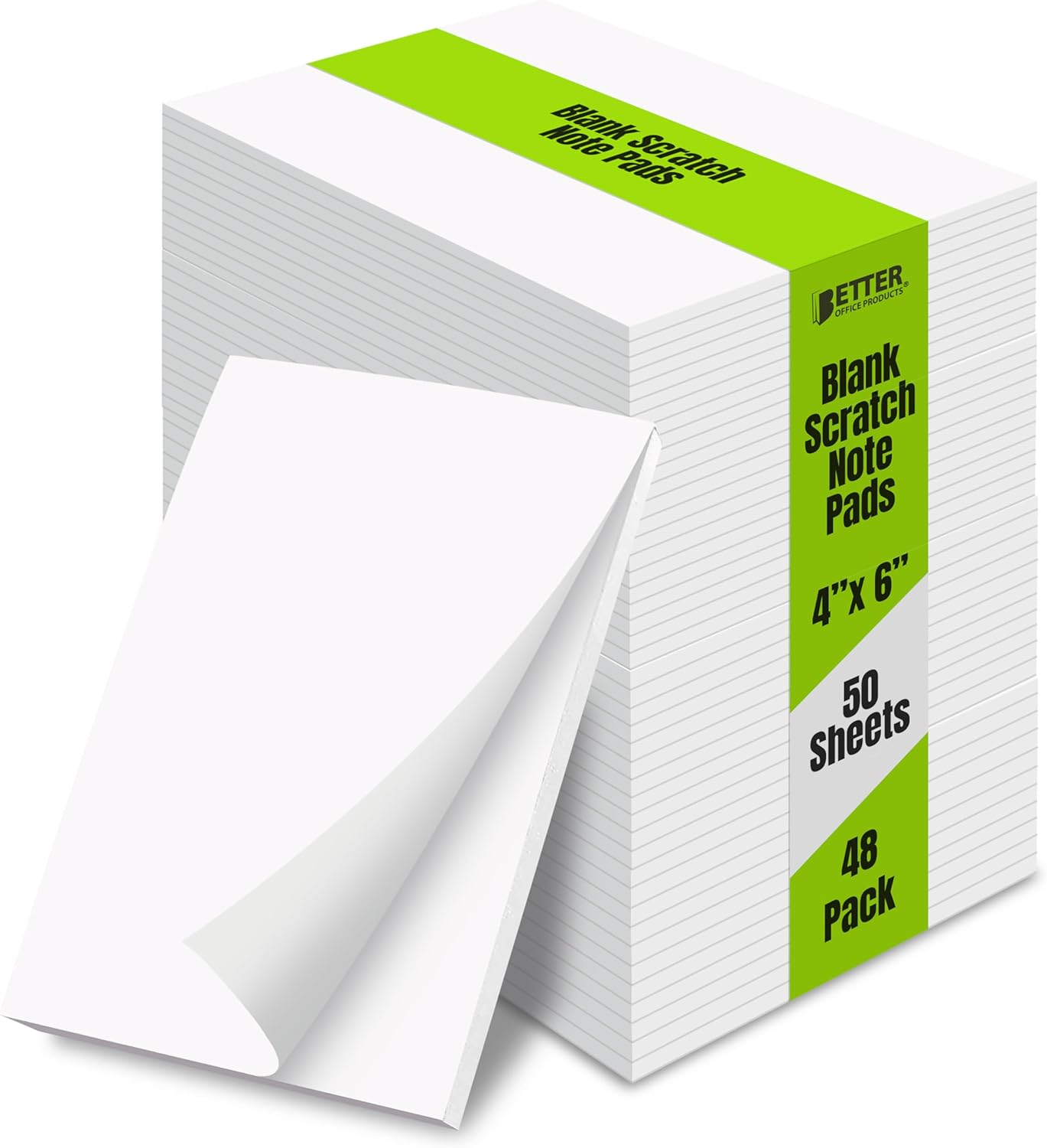 Better Office Products Blank Scratch Note Pads, 4" x 6" Pads, Server Notepads, 50 Sheets per Pad, Memo Pads, Gummed Binding for Easy Tear-off (48 Pack)