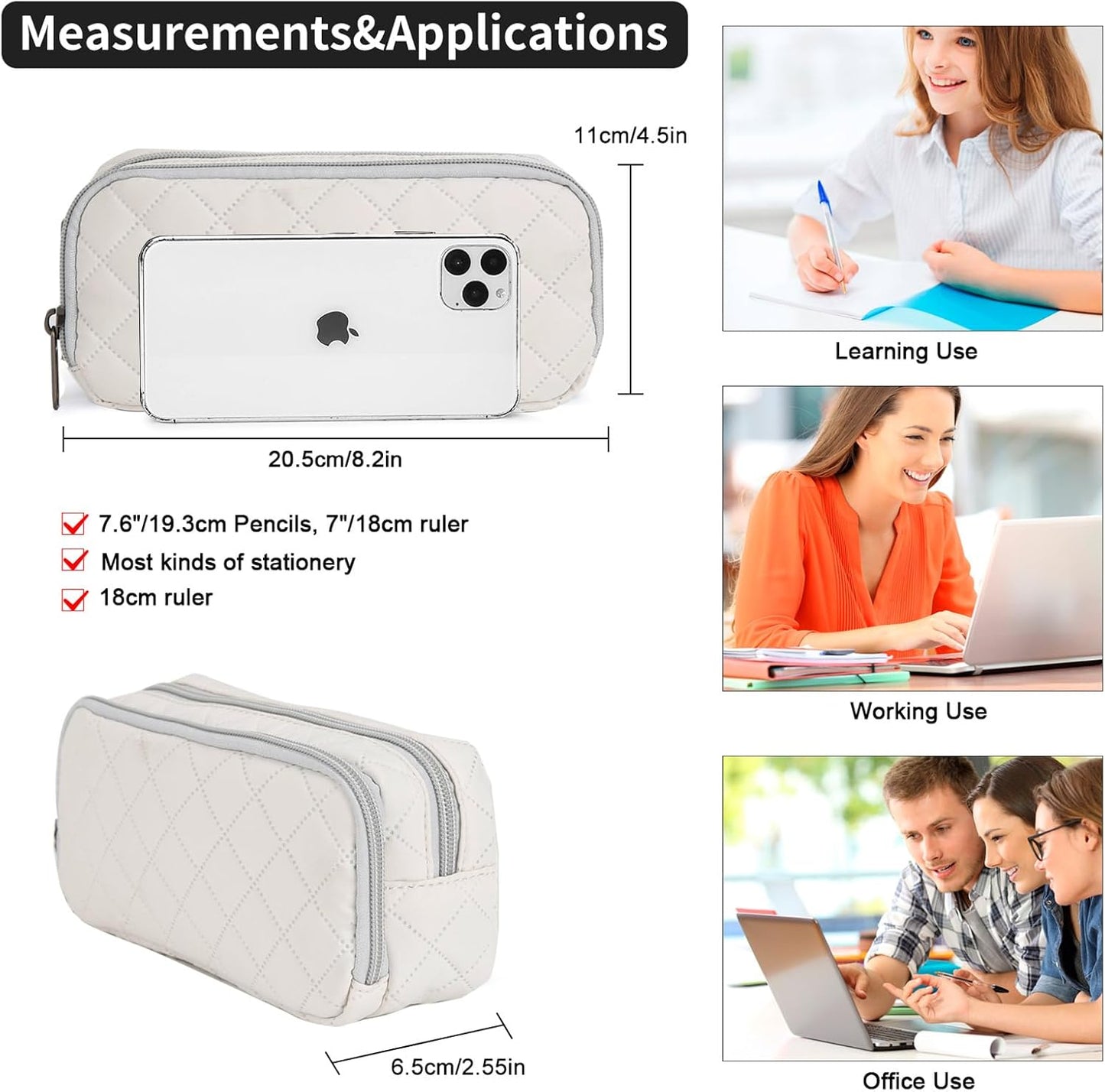 Della Gao Small Pencil Case Large Capacity Pencil Pouch Marker Pen Bag Coin Pouch Office Stationery Organizer (Beige-02RH)