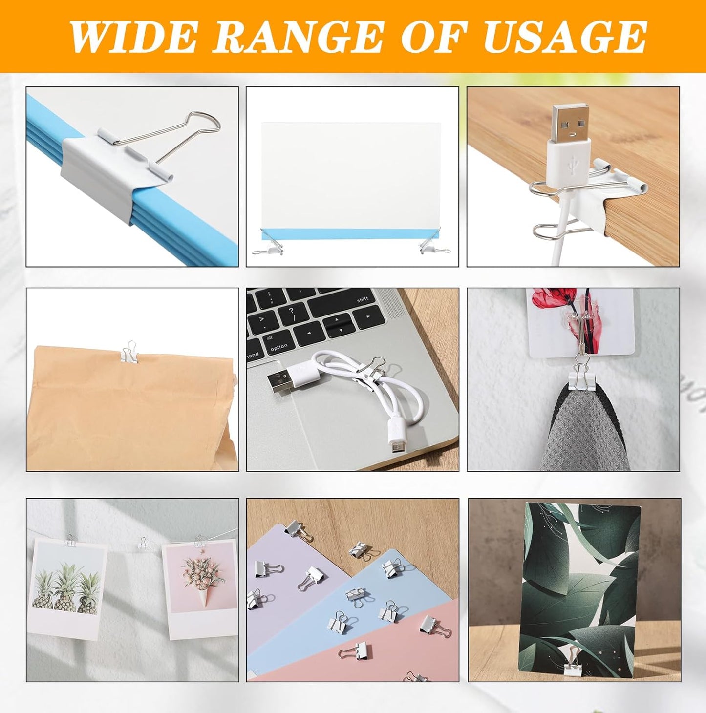 Jetec 100 Pack 0.6in/15mm White Metal Binder Clips Bulk Medium Reusable Fold Back Binder Clips Paper Clamps Spring Steel Sturdy for Home School Office Supplies