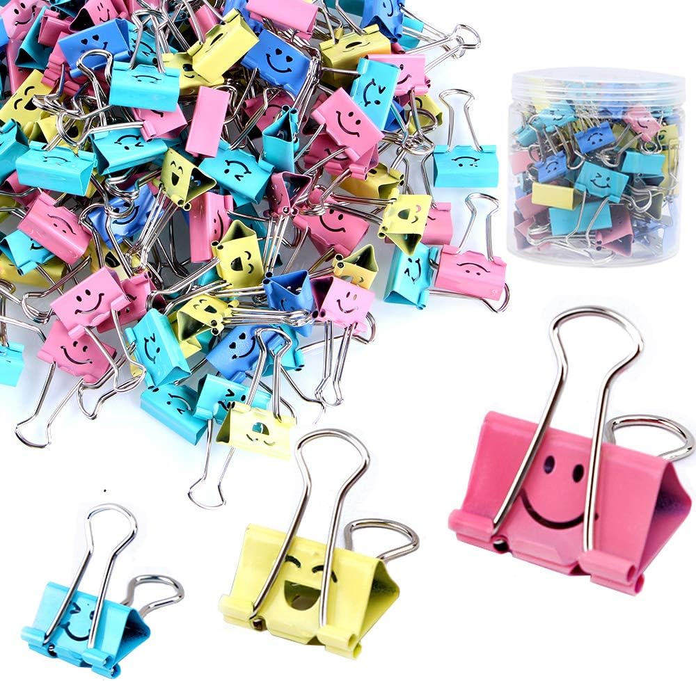【80pack】 Binder Clips, Limque Paper Clips,Paper Clamps with Colored Cute Hollow Smiling Face,80 Pcs Assorted Size Clip, for Office,Teacher Gifts and Kitchen