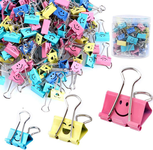 【80pack】 Binder Clips, Limque Paper Clips,Paper Clamps with Colored Cute Hollow Smiling Face,80 Pcs Assorted Size Clip, for Office,Teacher Gifts and Kitchen