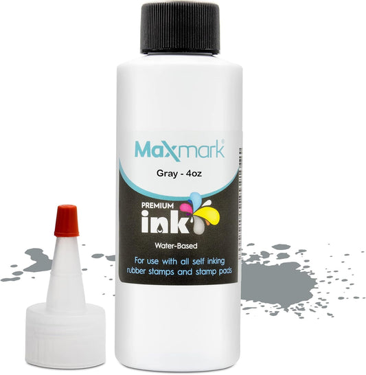 MaxMark Premium Refill Ink for self Inking Stamps and Stamp Pads, Gray Color - 4 oz.