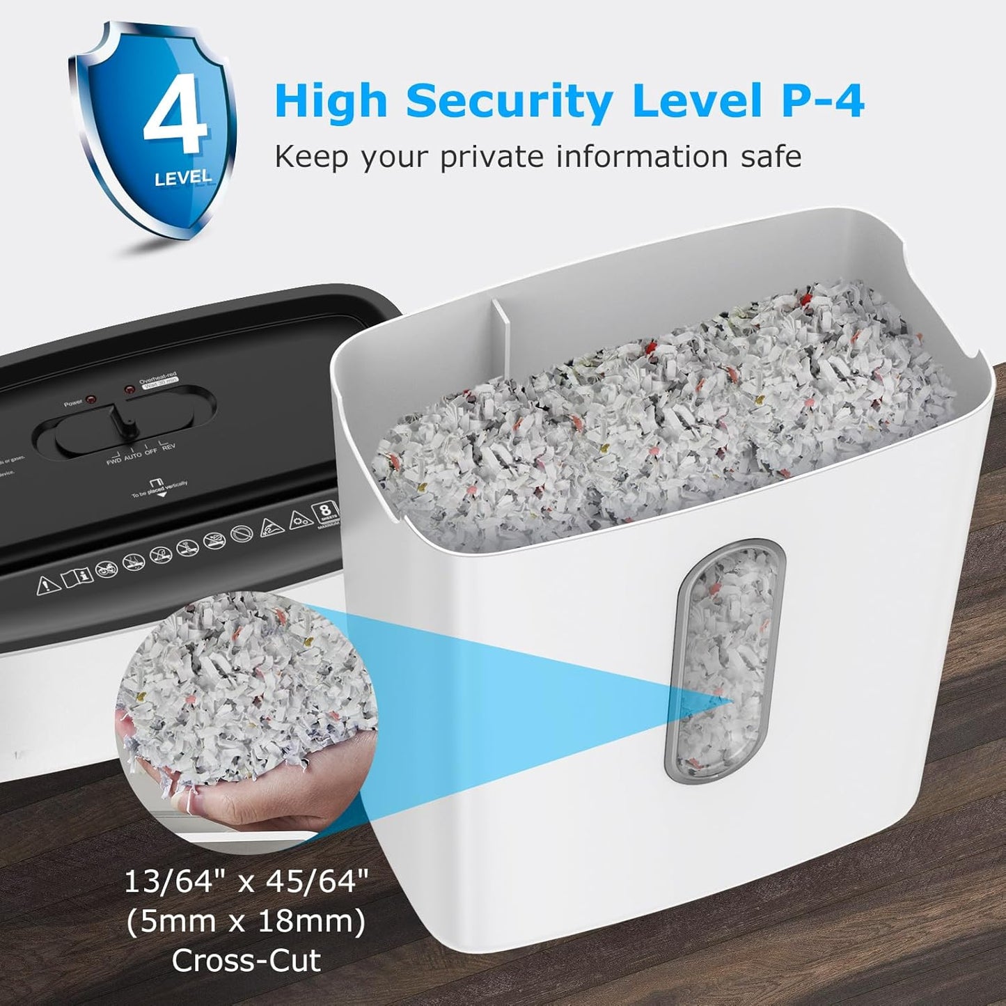 BONSEN Shredders for Home Office, 8-Sheet Cross Cut Credit Card Shredder, Small Paper Shredder for Home Use with 4 Gal Bin, P-4 High Security Level, White (S3101-W)