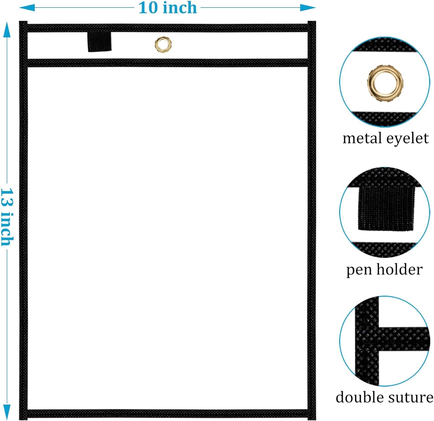 Ndsox 5 Packs Oversized Dry Erase Pockets Reusable Plastic Sleeves Clear Job Ticket Holders Heavy Duty Transparent Hanging Sheet Protectors for Teacher Classroom School Office Work Warehouse, Black