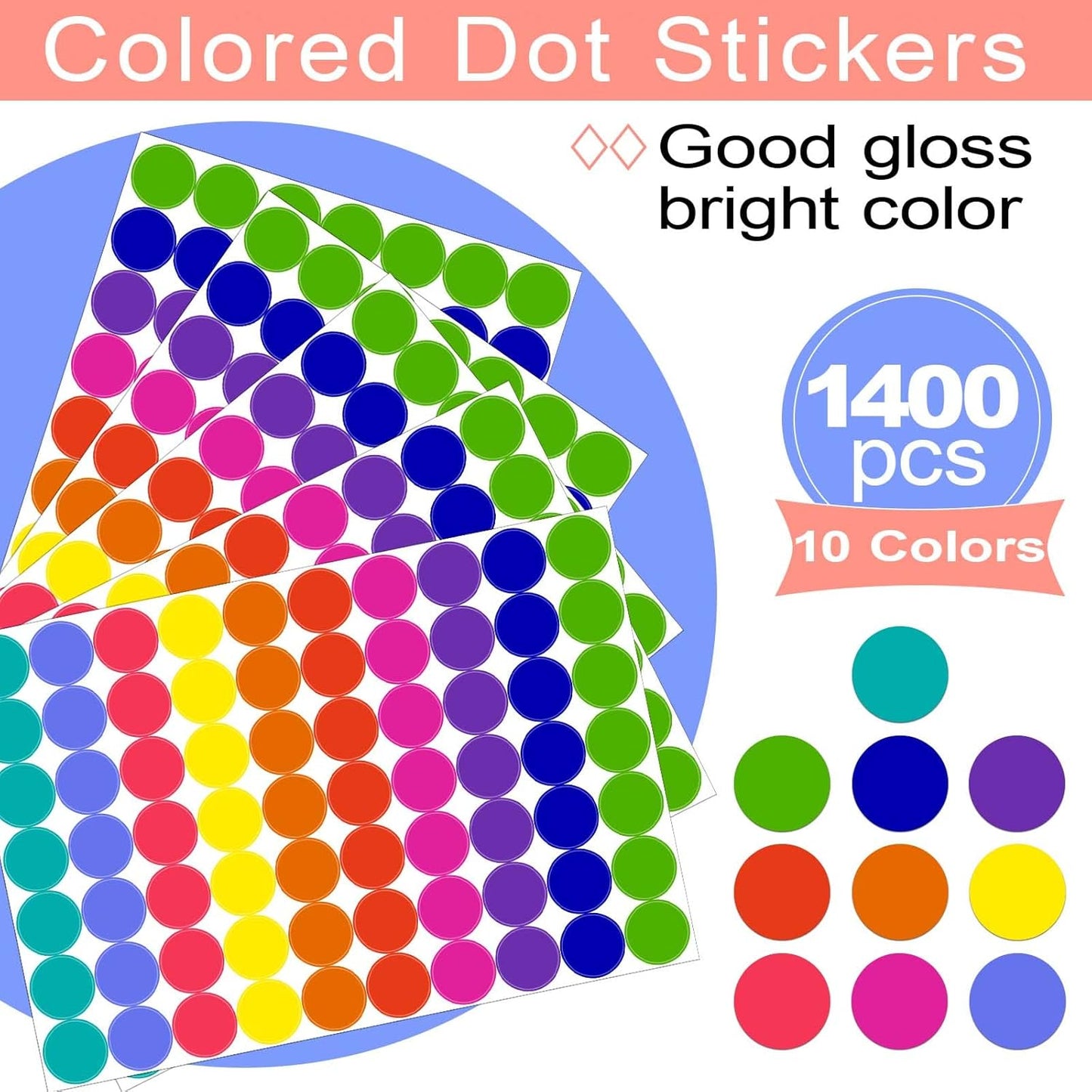 1400 PCS Colored Dot Stickers 1 Inch Round Color Coding Labels Circle Dots Labels Stickers Polka Circle Dot Stickers Label Sticker for Office, Classroom, Papers Etc