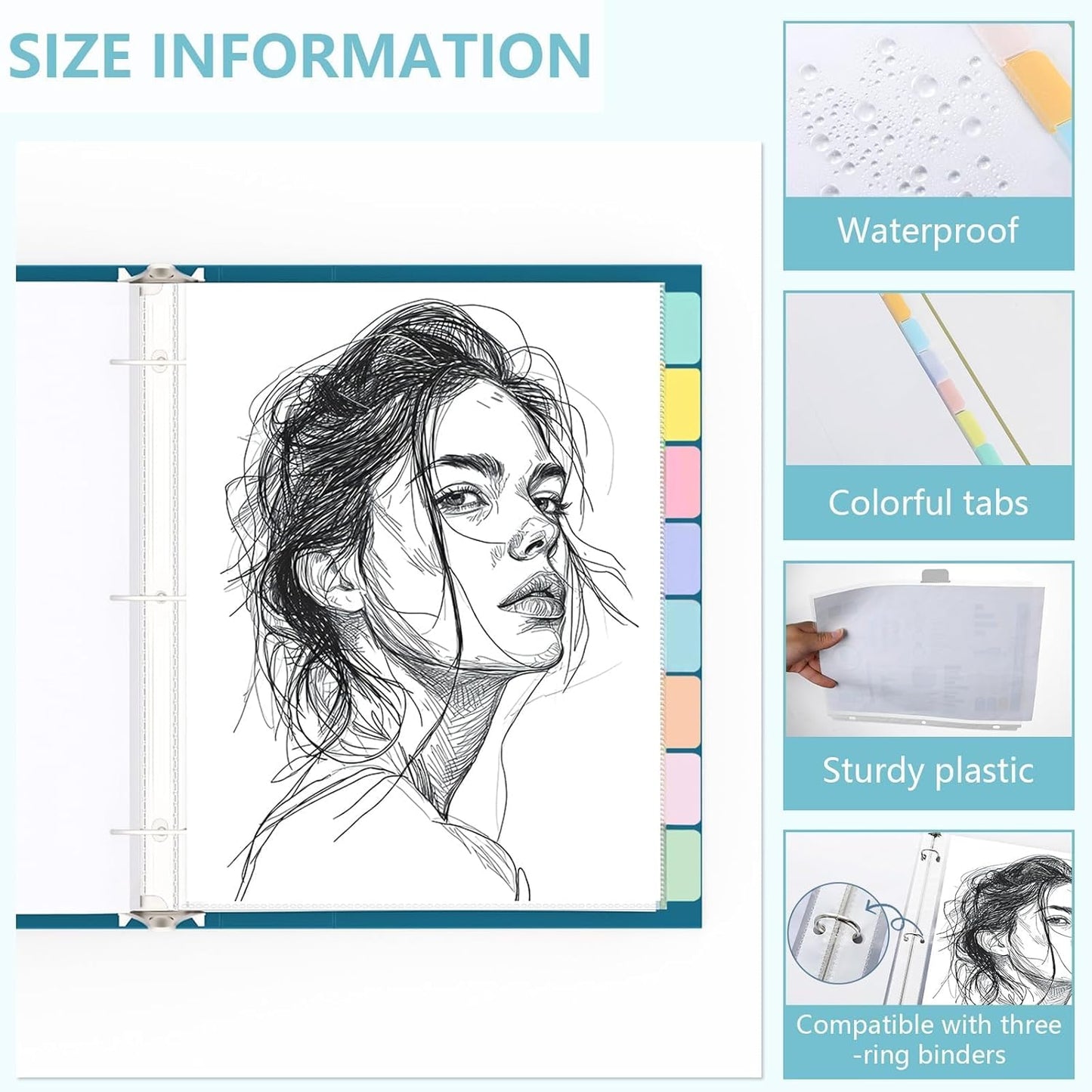 8 Set of 64 Pack Clear Binder Sheet Protectors for 3 Ring Binder Plastic Page Protector with 8 Tabs,Insertable Index Page Divider 8.5x11 Inch(Colorful)