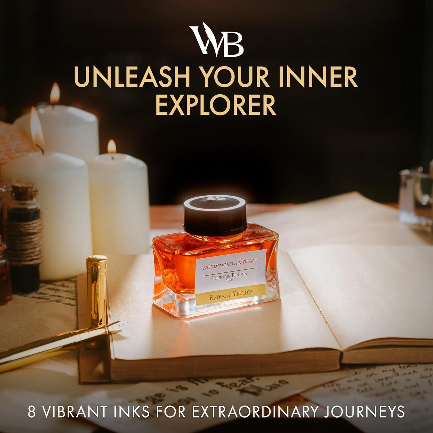 Wordsworth and Black Fountain Pen Ink Bottle (50 ml) Premium Luxury Edition, [Yellow] Fountain Pens Bottled Ink; Classic Designed Bottle Smooth Flow 50 ml