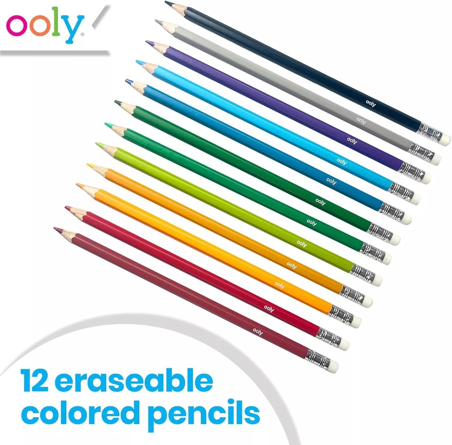 Ooly UnMistakeAbles Erasable Colored Pencils Set of 12, Stress and Mess Free Marker Pack, Drawing & Coloring Pencils for Kids and Adults,Colorful Back to School Supplies for Arts and Crafts